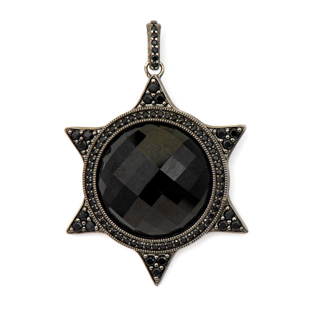 Combining classic elegance with on trend shapes and styles, JFJ offers something for women of all ages. This pendant features a striking black spinel centerpiece, beautifully accented with shimmering black diamonds. Its bold and sophisticated design makes it a perfect statement piece for any jewelry collection.-Sterling silver-Round black spinel-Round black diamondsItem# 806-00453 Mixed Metal Spinel Pendant