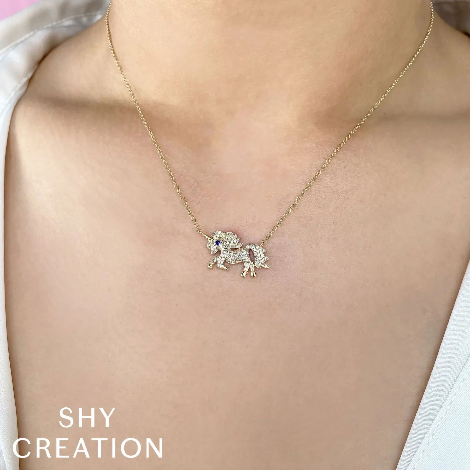 Diamond & Blue Sapphire Unicorn Necklace