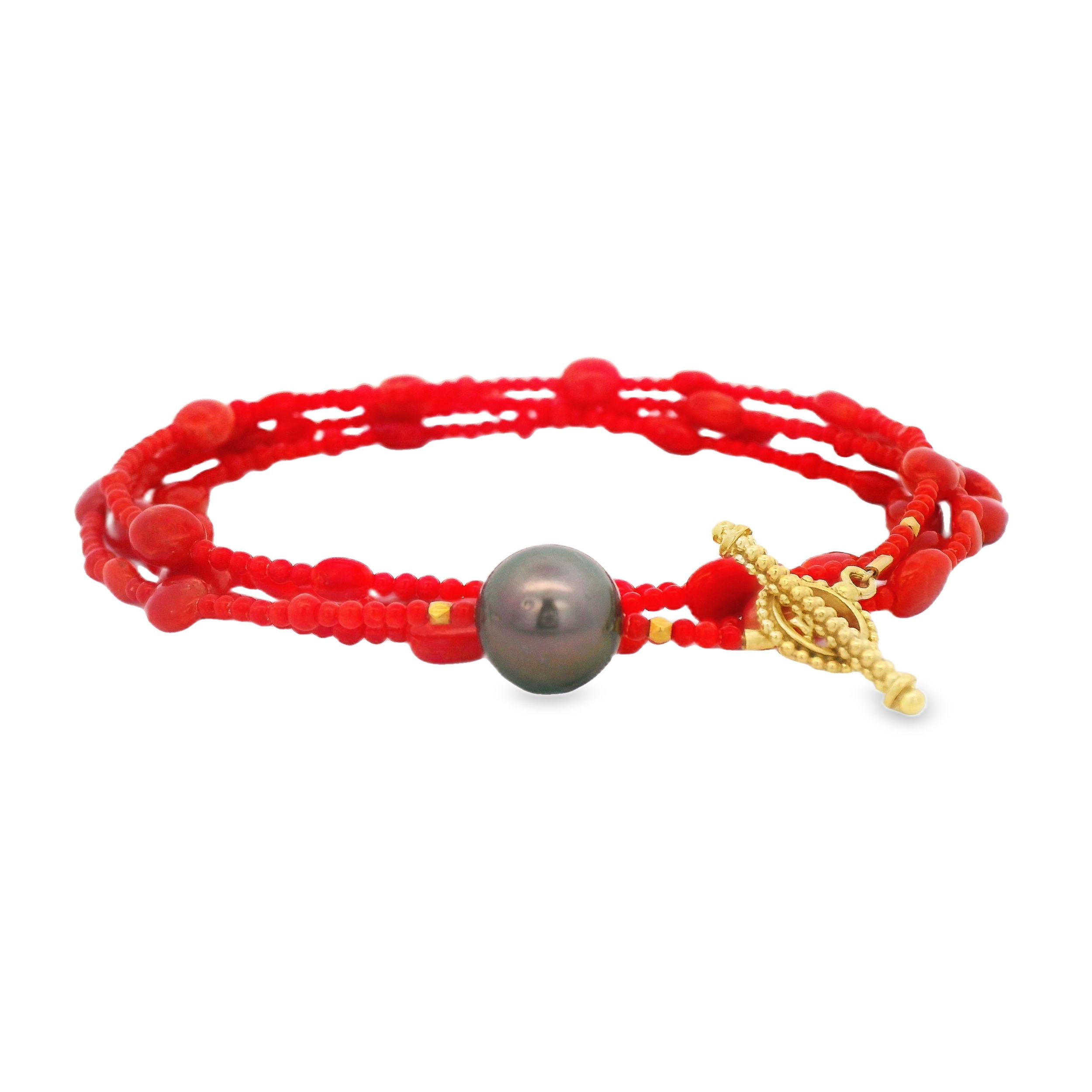 Coral and Tahitian Pearl Convertible Wrap Bracelet