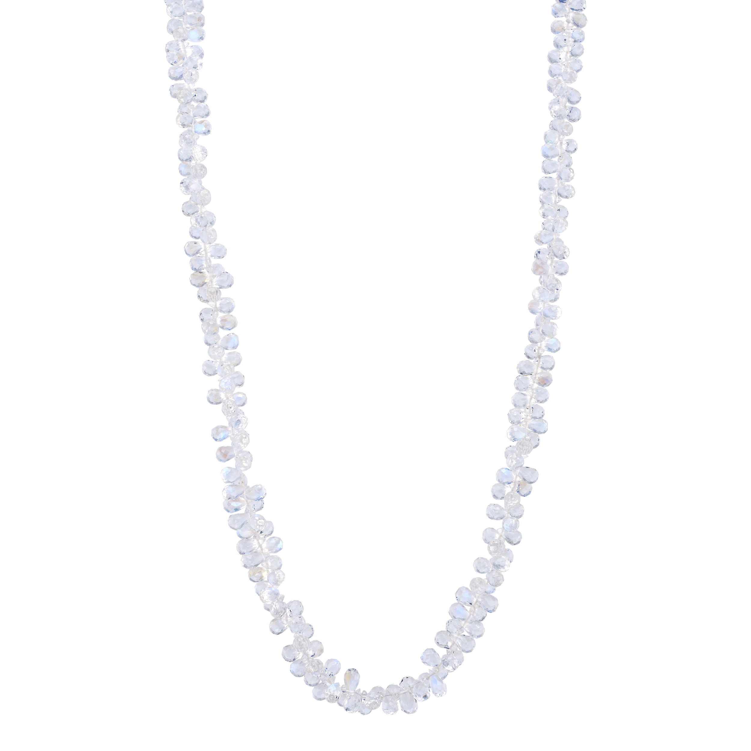 This dreamy necklace features airy white moonstone briolettes that are bound together by 14k yellow gold. Sparkling round diamonds lay upon the clasp to create a truly stunning piece.-14k Yellow gold-Moonstone briolettes-Round diamondsItem# 809-00696 Cassia Necklace