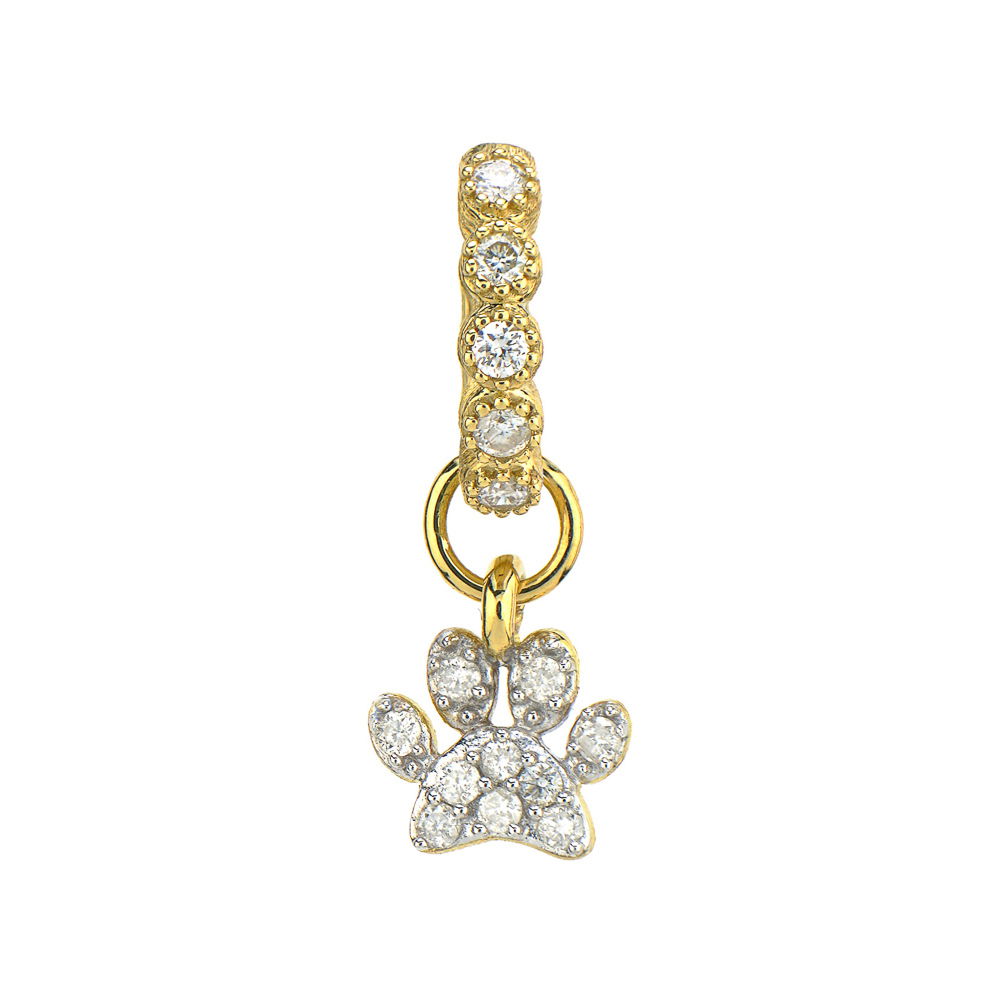 Combining classic elegance with on trend shapes and styles, JFJ offers something for women of all ages. From the Petites Collection, this charm features a pave set white diamond paw in 18K gold. Hoops and charms sold separately. Charms sold as singles.-18k Yellow gold-Round white diamonds, 0.08cts-Dimensions, 6mmItem# 811-00257 Petite Diamond Pave Paw Earring Charm