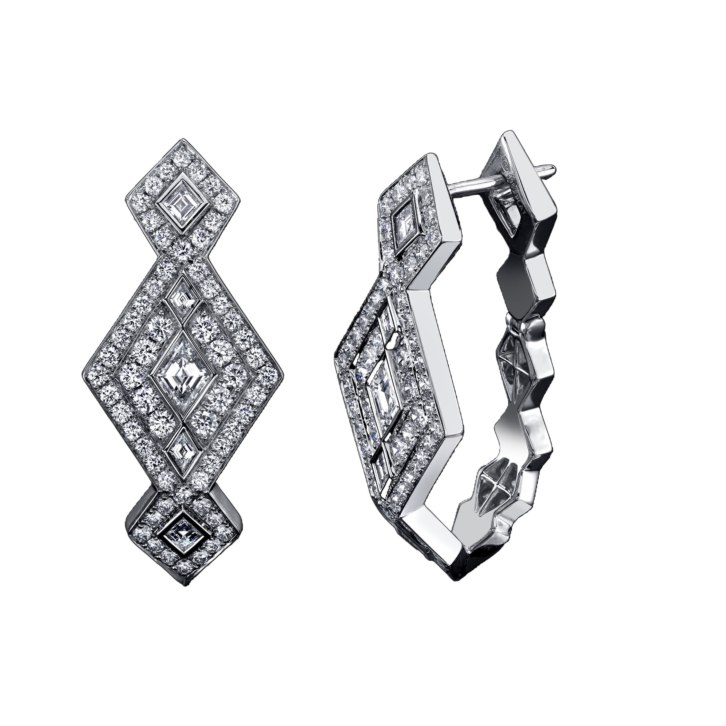 These platinum earrings are elegantly set with shimmering diamonds, offering a timeless look that complements any style. Classic and sophisticated, they bring effortless sparkle to every occasion.-Platinum-Diamonds, 2.72ctsItem# 002-150-01747 Queen of Diamonds