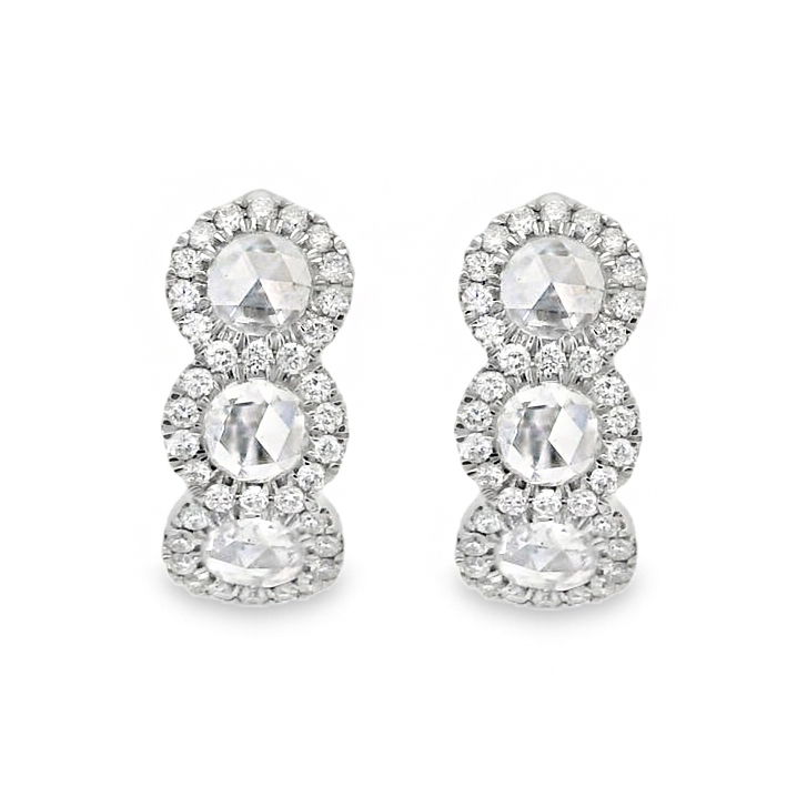 Exquisitely combining the beauty of natural diamonds and modern unique design, Fancy Creations showcases their signature laser cut diamonds and exceptional creativity within every piece, each more fascinating than the last.-18k White gold-Rose diamonds, 0.78cts-Round diamonds, 0.3ctsItem# 150-2000025 Diamond Huggie Earrings