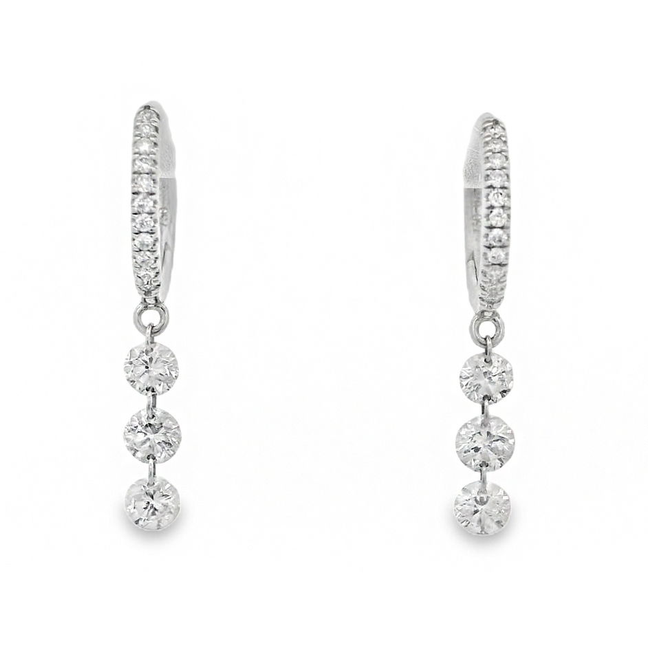 Exquisitely combining the beauty of natural diamonds and modern unique design, Fancy Creations showcases their signature laser cut diamonds and exceptional creativity within every piece, each more fascinating than the last.-18k White gold-Round diamonds, 0.08cts-Round laser cut diamonds, 0.56ctsItem# 150-2000028 Diamond Drop Earrings