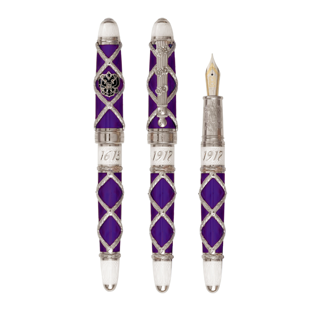 The Russian Imperial Pen by David Oscarson is a limited-edition writing instrument, expertly crafted from the finest materials. With intricate engravings and precious metal inlays, this pen honors the grandeur of Russian history. Limited to just 304 pieces, it is a true collector's item, offering exclusivity and prestige. Perfect for those who value distinction and elegance, the Russian Imperial Pen transforms writing into an artful experience, making it an exceptional addition to any collection.-Sterling Silver-EnamelItem# 002-750-2000009 Russian Imperial Pen 96/304