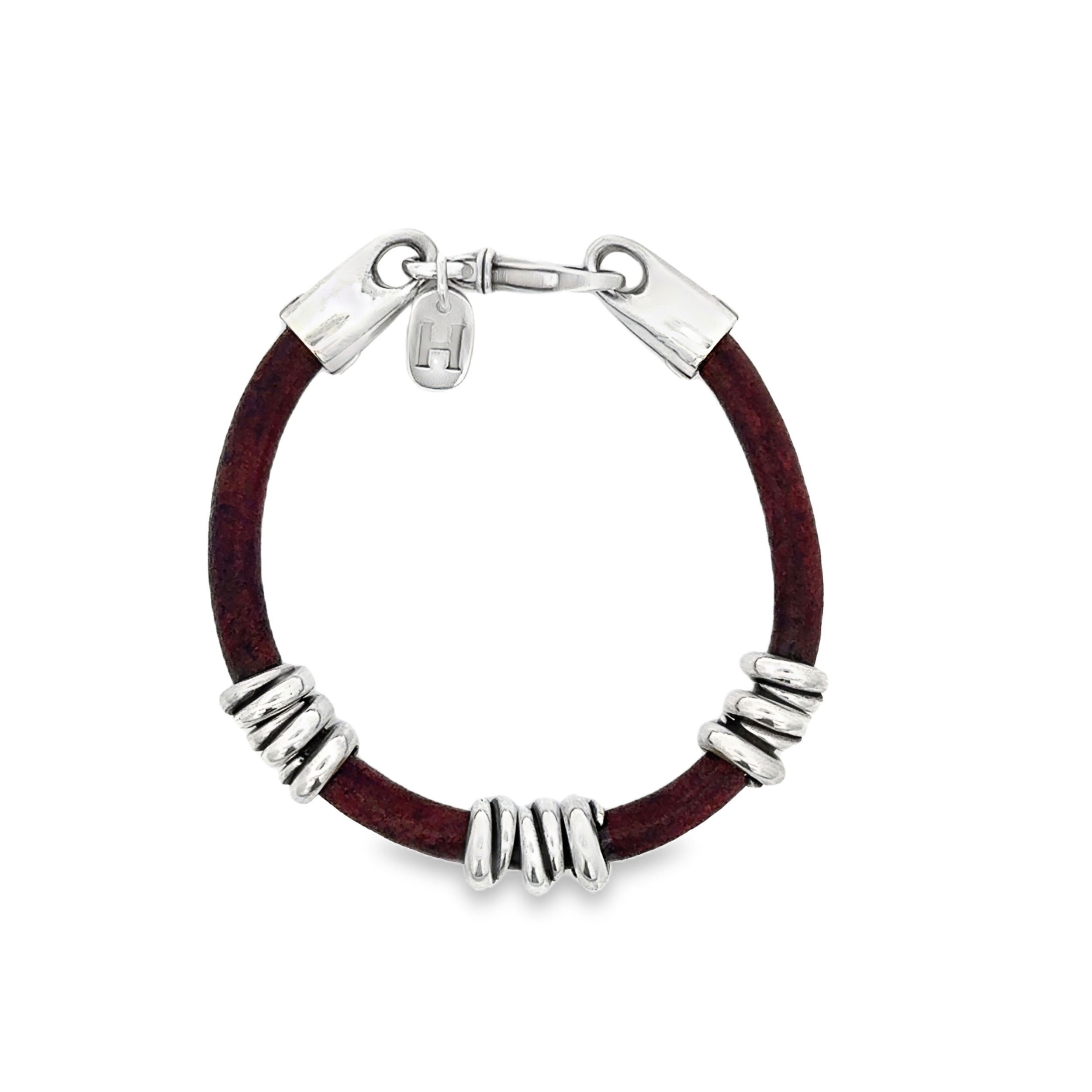 Heston Mens SterlingSilver/Dark Brown Leather Bracelet - Size 8.5"