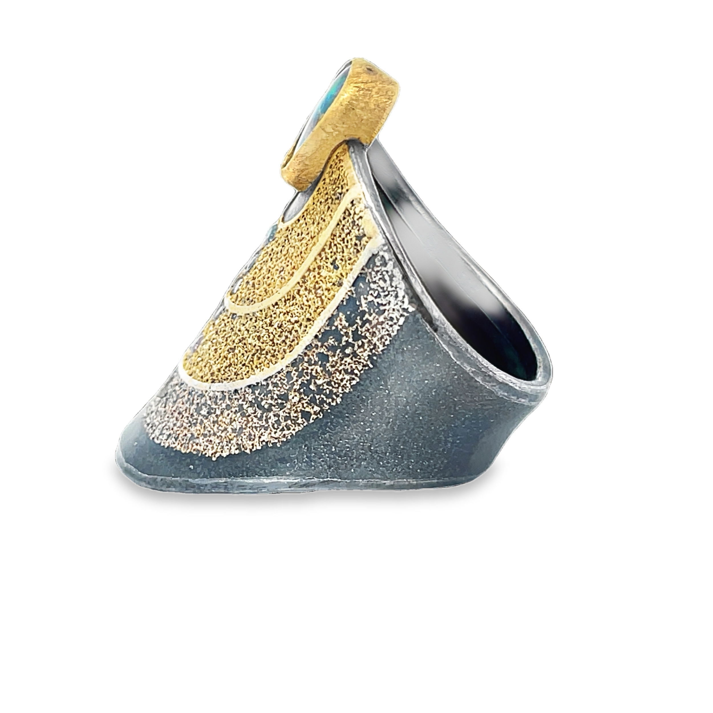 With inspiration rooted in natural structures and growth patterns, Peter Schmid finds his muse within nature and urban environments themselves. Showcasing a unique approach to jewelry design, the world of Atelier Zobel boasts creativity and inspiration within every piece.-24k Yellow gold-22k Yellow gold-19k Yellow gold-12k Yellow gold-Sterling Silver-Cabochon opal-Round diamonds, 0.6cts-Size, 8Item# 804-00665 Opal Progression Ring