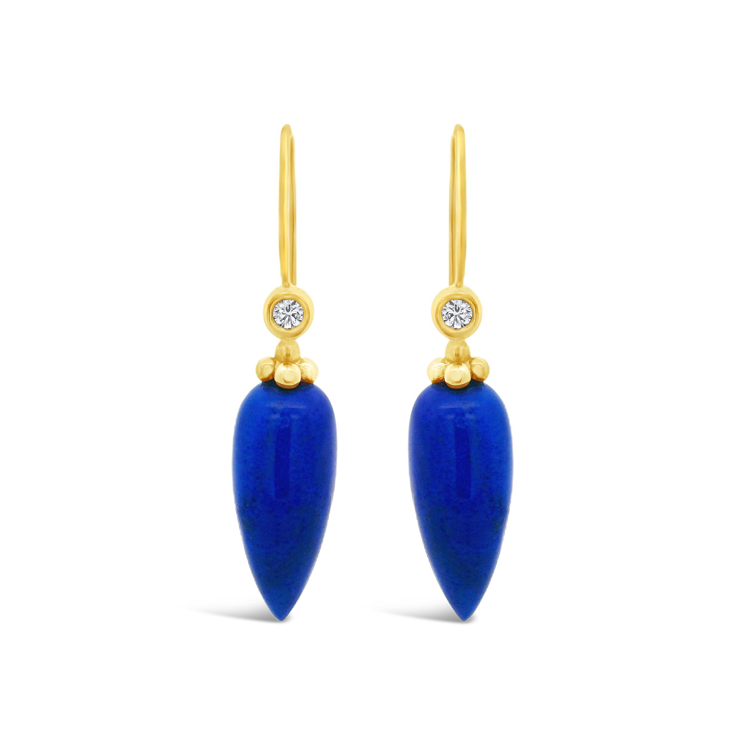 The Natalia earrings combine the beauty of labradorites with the brilliance of diamonds in 18k yellow gold. These elegant earrings enhance any outfit with their timeless charm.-18k Yellow gold-Labradorites, 17.95cts-Round diamonds, 0.12ctsItem# 805-01181 Natalia Earrings