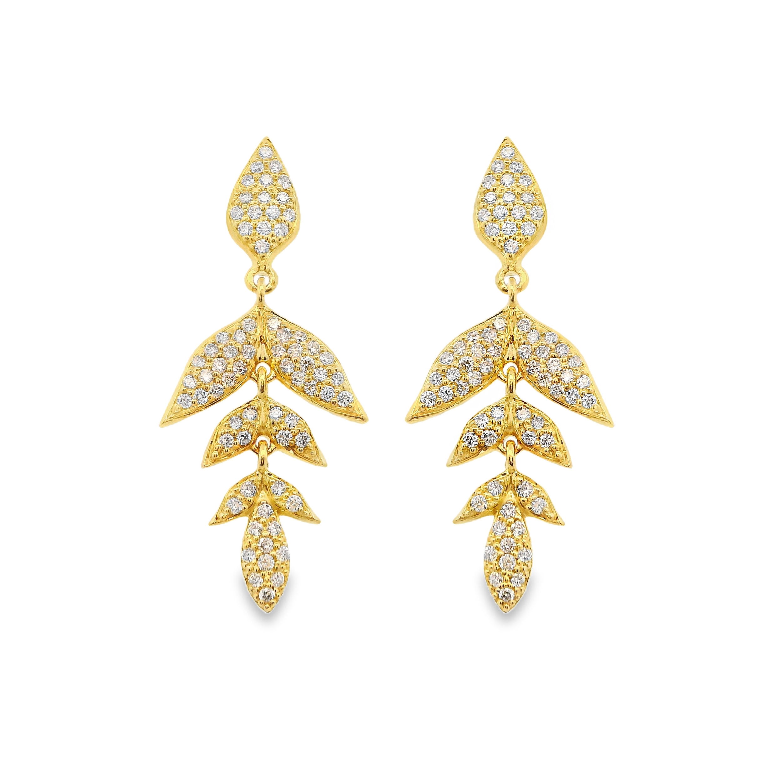 These beautiful 18k yellow gold earrings feature round diamonds for a subtle sparkle. A versatile design that is sure to suit and charm any occasion.-18k Yellow gold-Round diamonds, 0.81ctsItem# 805-2000117 Wisteria Earrings
