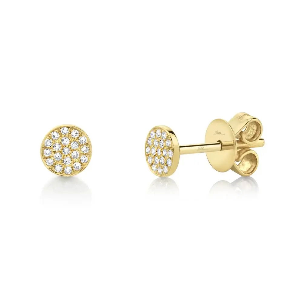 This versatile piece easily transitions from day to night, making it perfect for any occasion. All Shy Creation diamonds are natural and hand-selected. All stones are unique and hand set. As a result, you can expect slight variations in the shade, hue, tint of the color stones and stone count.-14k Yellow gold-Round diamonds, 0.07cts-Dimensions, 0.20"L / 0.20"WItem# 805-2000205 Diamond Pave Circle Stud Earrings