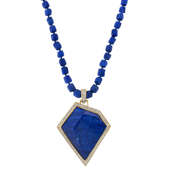 Royal Fantasia lapis and diamond pendant in 18k yellow gold