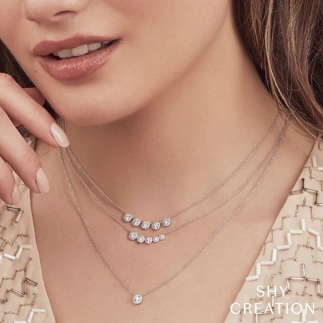 Refined yet bold, this piece can be worn solo or layered with your favorite necklaces. All Shy Creation diamonds are natural and hand-selected. All stones are unique and hand set. As a result, you can expect slight variations in the shade, hue, tint of the color stones and stone count.-14k White gold-Round diamonds, 0.14cts-Chain length, 15"-18" on adjustable chainItem# 807-2000013 Diamond Necklace
