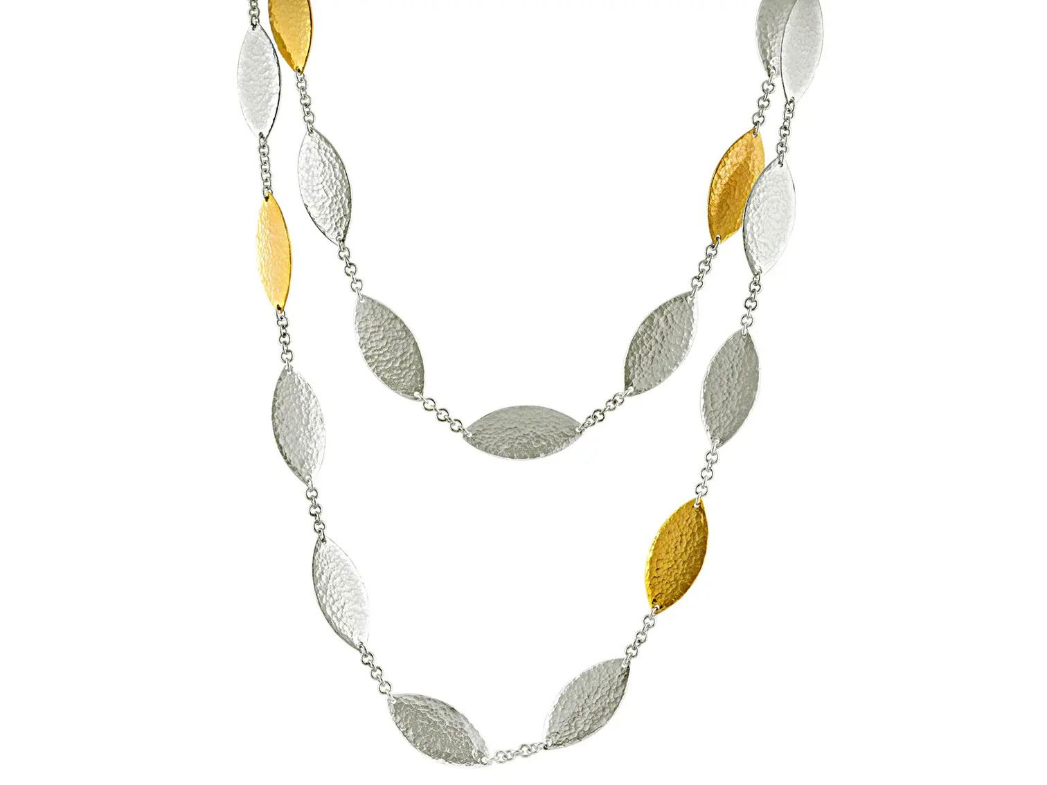 This sterling silver necklace with gold accents is a versatile piece that’s perfect for layering. Its subtle two-tone design complements any style, from casual to refined.-Sterling silver-24k Yellow gold-Length 39.5"Item# 002-807-2000087 Willow Flake Necklace