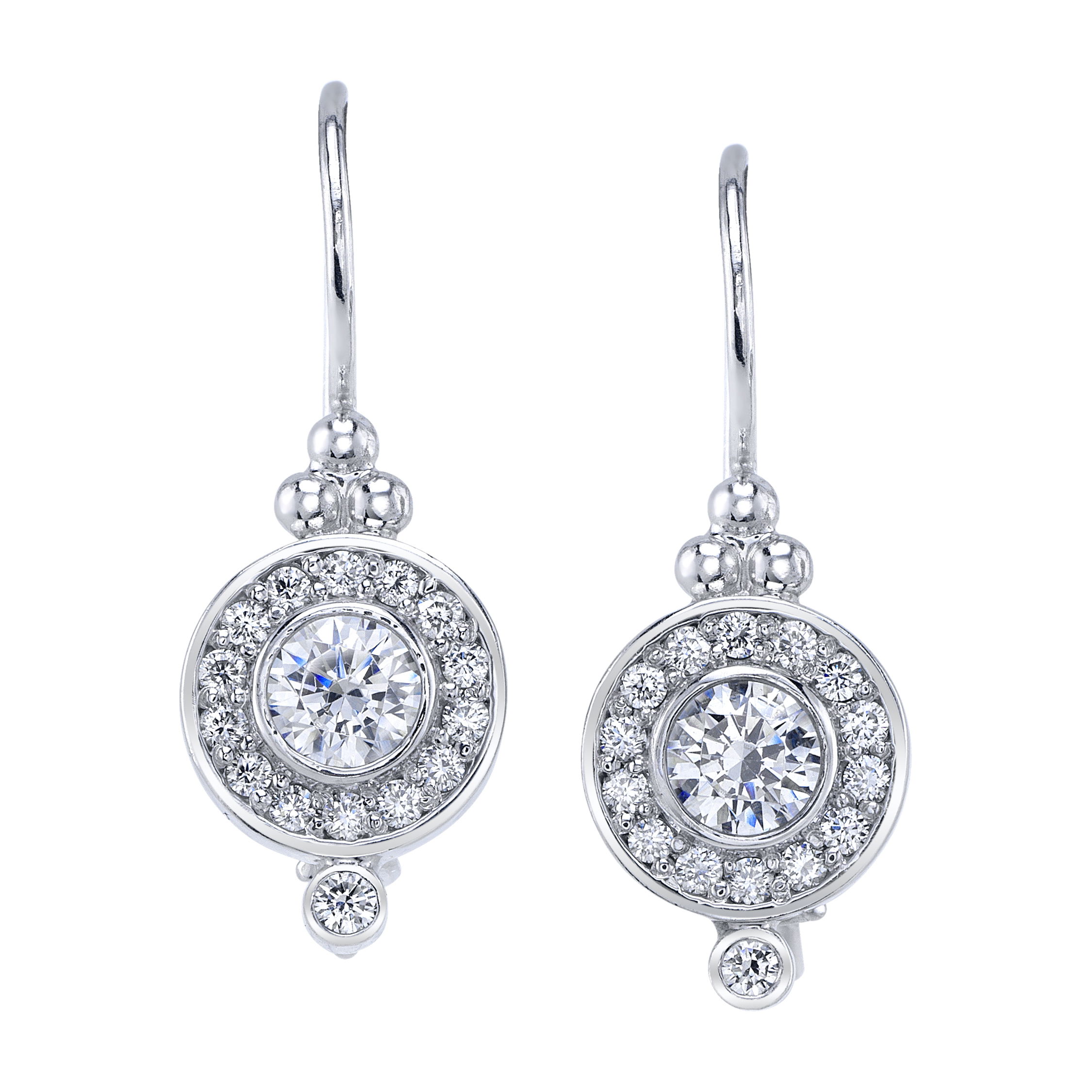 These 18k white gold earrings feature diamonds in sleek bezel settings for a clean, modern look. Simple, timeless, and easy to wear every day.-18k white gold-Diamonds, 0.67ctsItem# ER-145 Diamond Bezel Drop Earrings