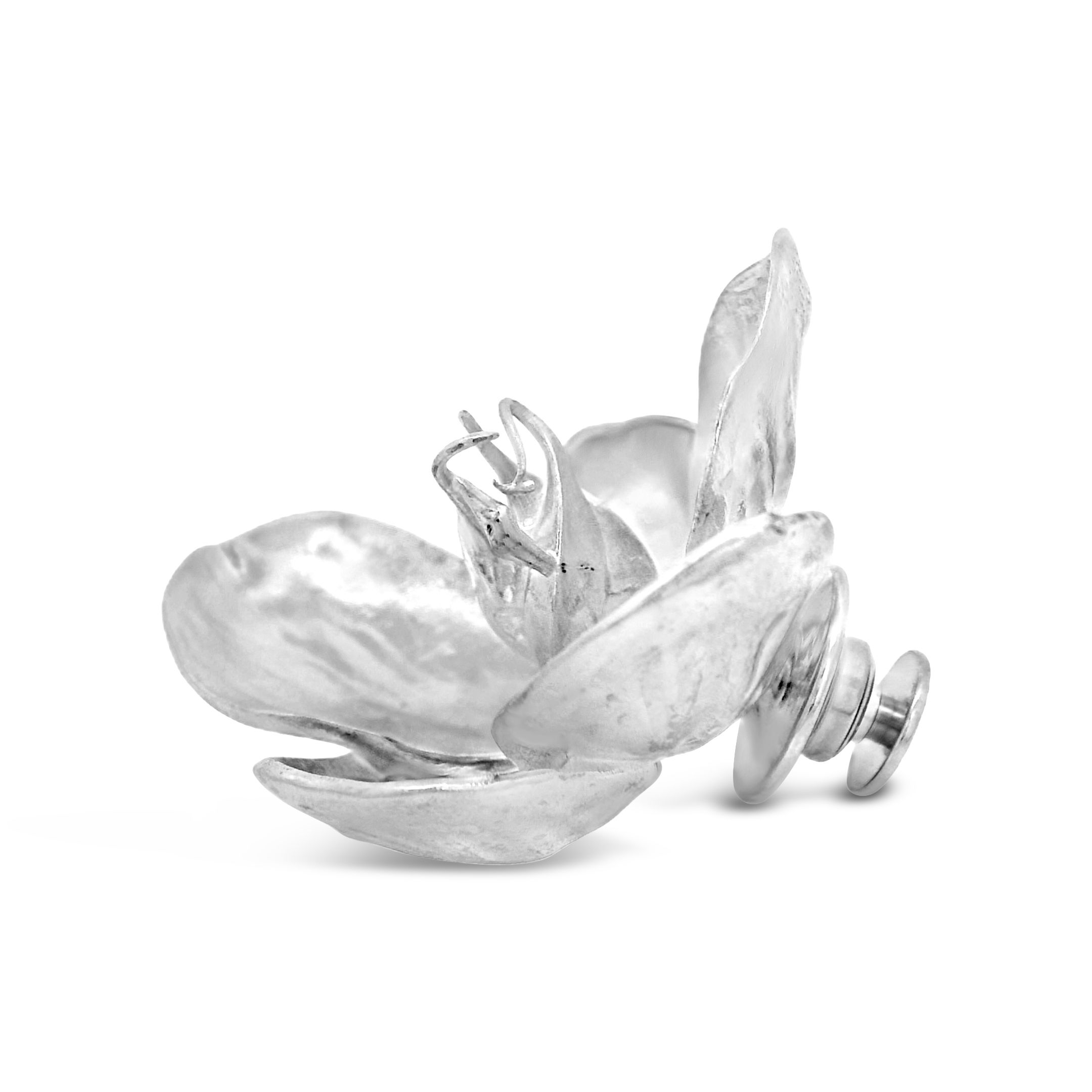 Valerie Naifeh designed sterling silver flower lapel pin, featuring a wonderful hellebores bloom. A beautiful accessory to kick any man's look up a notch.-Sterling silver-Item #LAPEL-002 Flower Lapel Pin