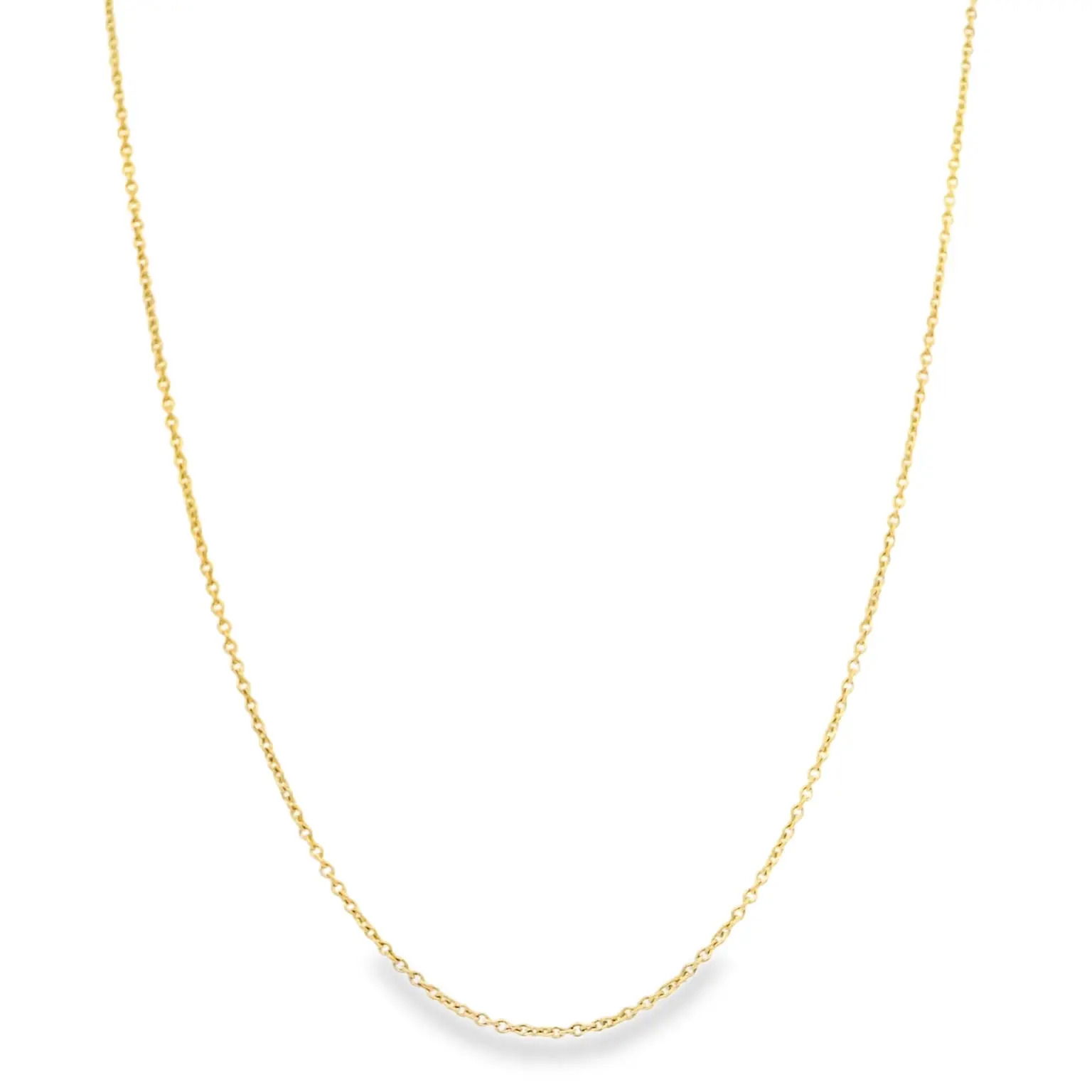 Made from 18k yellow gold, this cable chain is a wardrobe staple with a classic lobster clasp. Wear it solo for a subtle gleam or pair it with your favorite pendant.-18k Yellow gold-Length 32"Item# NK-266 Yellow Gold Cable Chain