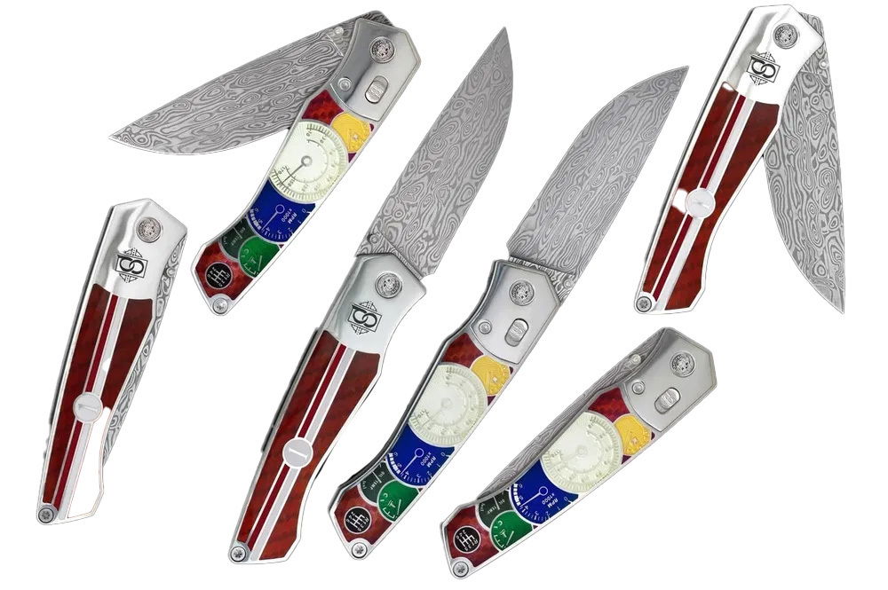 The David Oscarson "Take it to the Limit" Folding Knife is a rare collectible that combines form and function. With a fine silver handle and striking ruby red and mossy black details, this limited-edition knife is both durable and elegant. Whether for display or use, it’s a unique addition to any collection.-Sterling Silver-Swedish Stainless (Damasteel DS93X) Damascus-1 Round Diamond-Item# 751-2000007 Take it to the Limit Knife 6/100