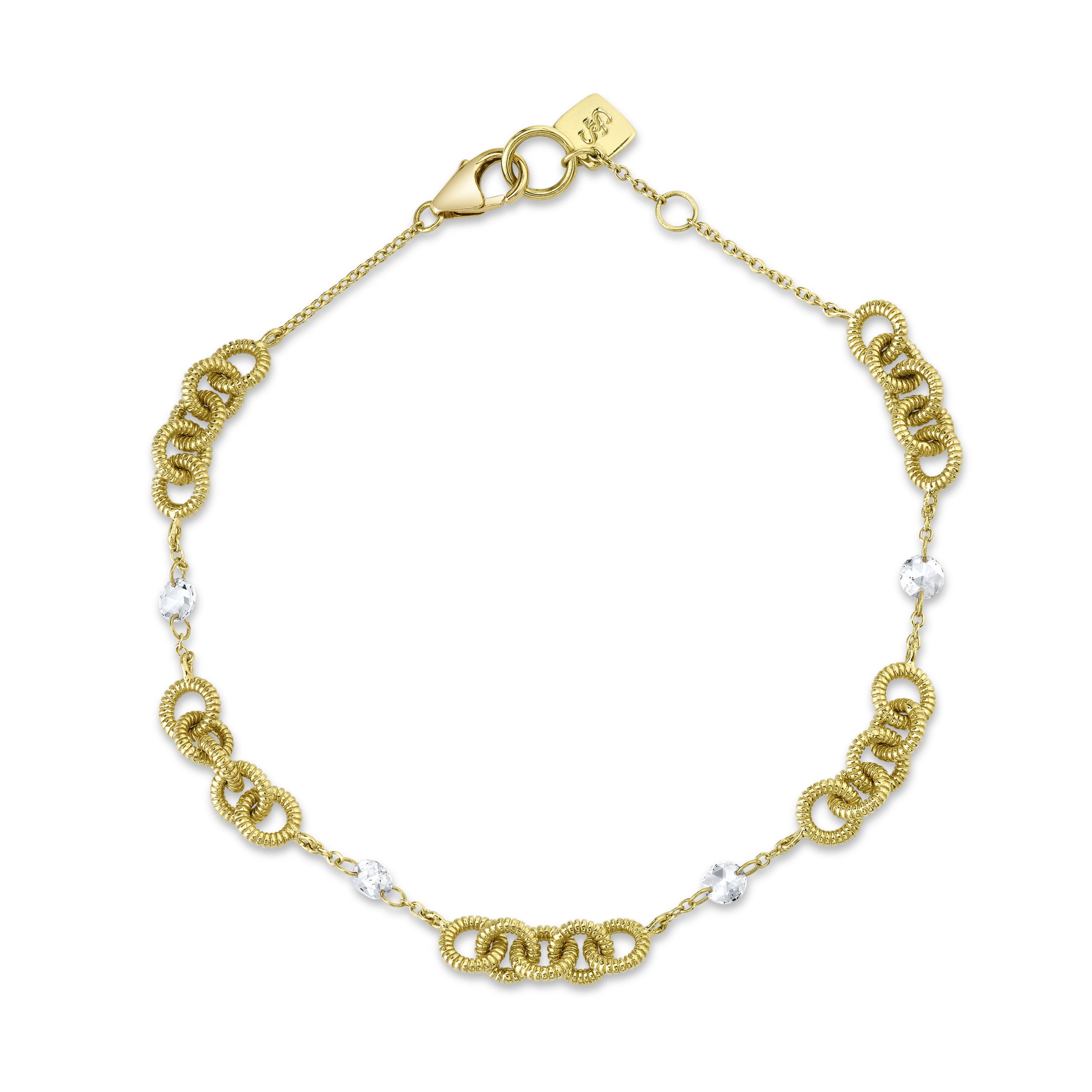 Dainty Link Yellow Gold Chain Bracelet with Rose-Cut Diamonds