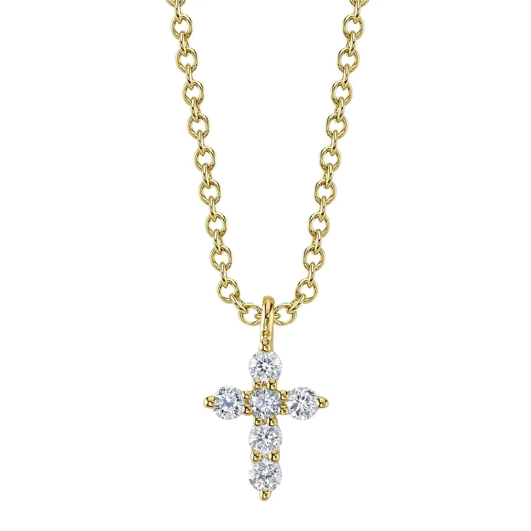 A timeless piece that elevates both casual and formal outfits, perfect for any occasion. All Shy Creation diamonds are natural and hand-selected. All stones are unique and hand set. As a result, you can expect slight variations in the shade, hue, tint of the color stones and stone count.-14k Yellow gold-Round diamonds, 0.10cts-Chain length, 15"-18" on adjustable chainItem# 807-2000154 Diamond Cross Necklace