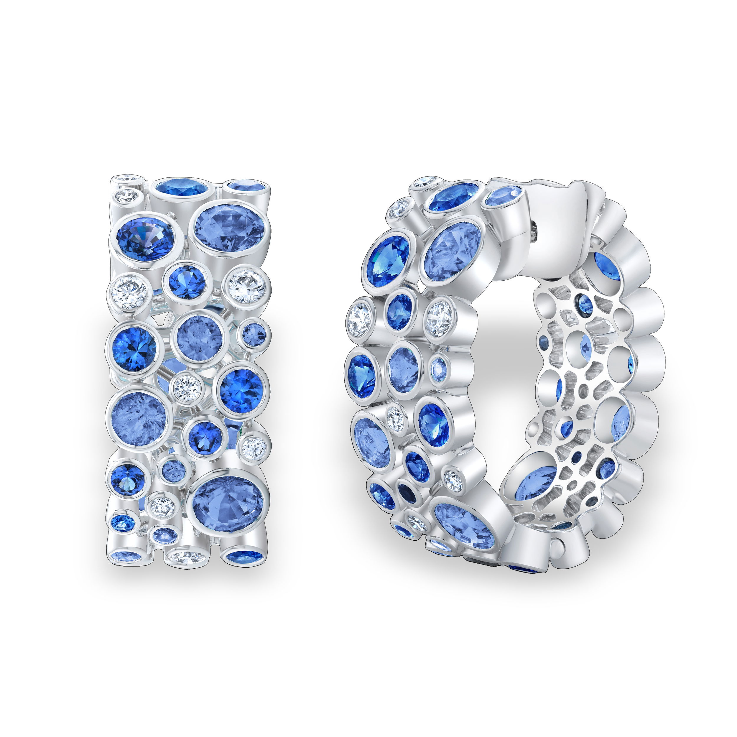 These 18k white gold earrings feature a stunning combination of sapphires and diamonds, creating a brilliant play of light and color. Elegant and timeless, they’re perfect for adding a touch of luxury to any occasion.-18k White gold-Diamonds, 0.91cts-Sapphire, 10.09ctsItem# 210-2000028 De La Vie Clutch Earrings