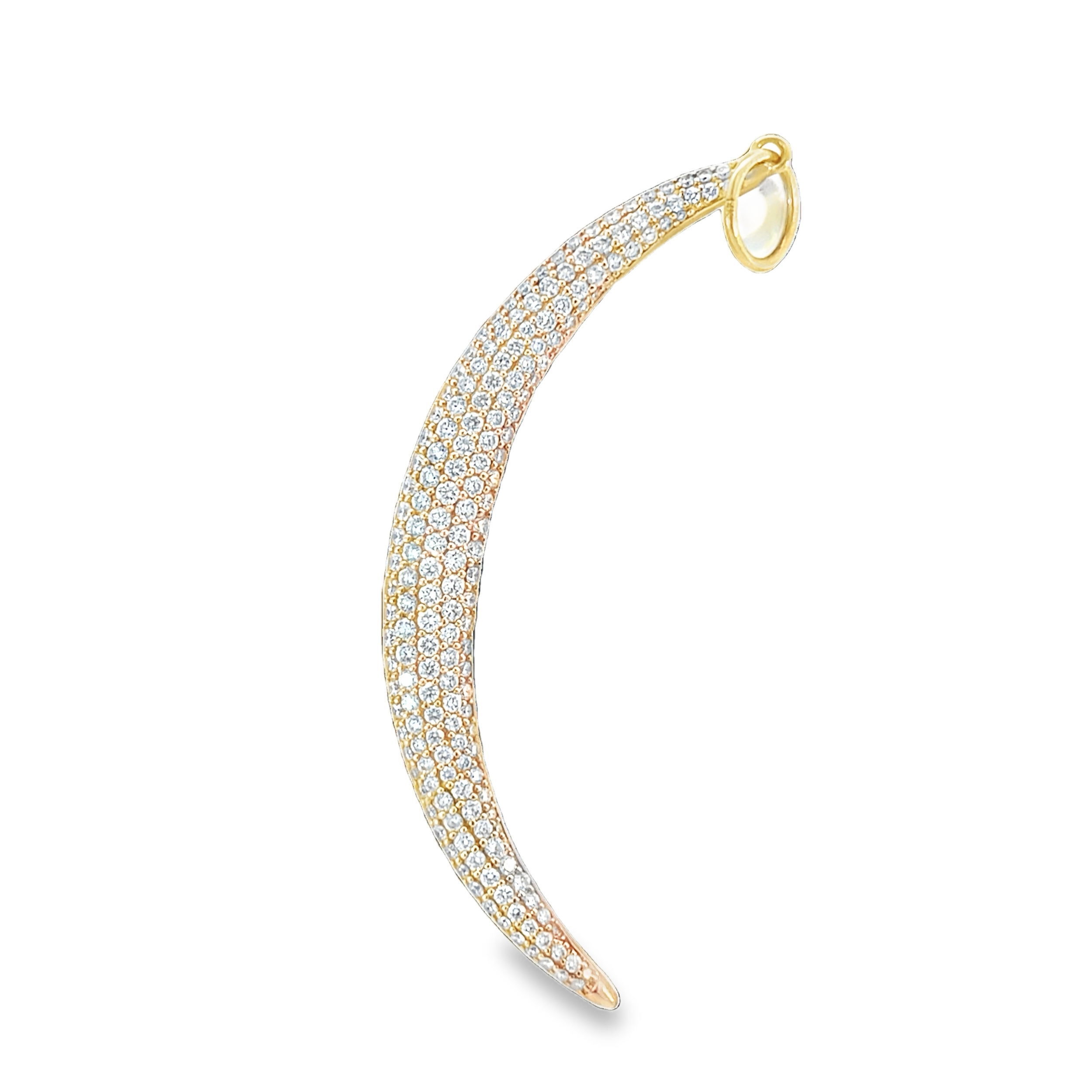 This pendant is adorned with pave diamonds, creating a shimmering, celestial-inspired design. Delicately crafted, it adds a touch of elegance and brilliance to any jewelry collection, perfect for layering or wearing alone.-14k Yellow gold-Round white diamonds, 1.86ctsItem# 806-2000065 Double-Sided Crescent Moon Pendant