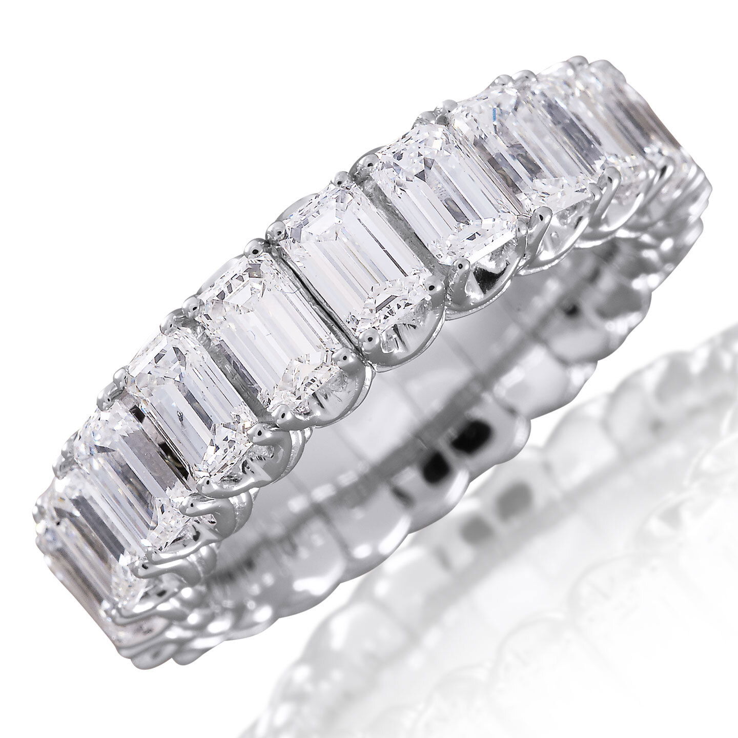 The Xpandable Collection is a revolutionary new line of rings and bracelets that features an innovative technology that solves the problems of tailoring and comfort.-18k White gold-Emerald Cut Diamonds, 5.85cts-Expandable Size, Contact for sizing optionsItem# 120-2000006 Xpandable Eternity Band Ring