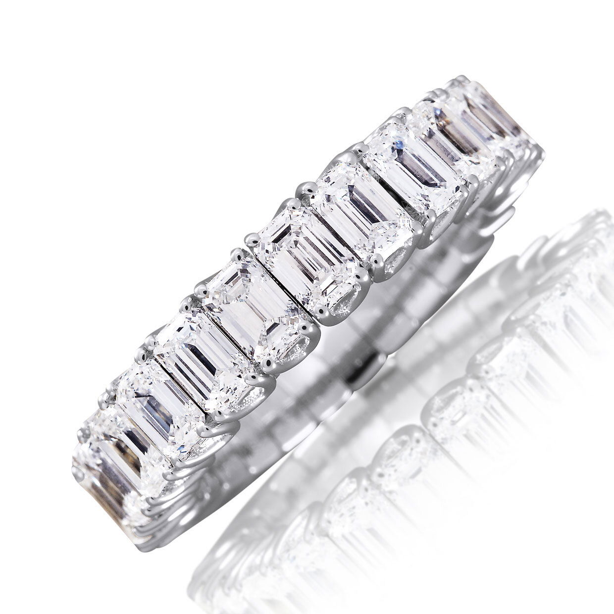 The Xpandable Collection is a revolutionary new line of rings and bracelets that features an innovative technology that solves the problems of tailoring and comfort.-18k White gold-Emerald Cut Diamonds, 2.59cts-Expandable Size, Contact for sizing optionsItem# 120-2000007 Xpandable Emerald Cut Half Way Band