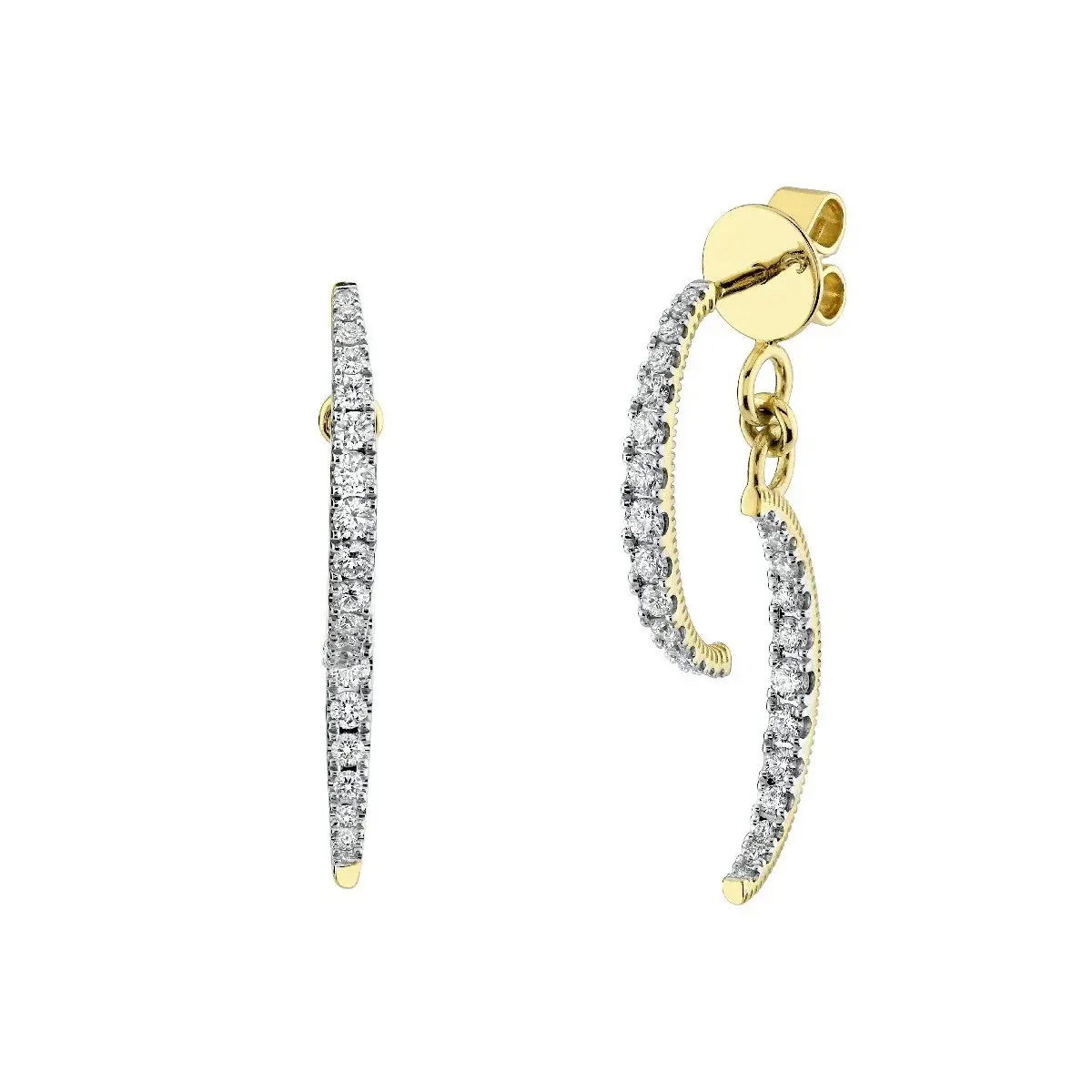 Expertly designed in Southern California with attention to detail, this piece is a true testament to fine craftsmanship and enduring style.-18k Yellow gold-Round diamonds, 0.82cts-Dimensions, 20mmItem# 805-2000290 Diamond Double Crescent Moon Earrings