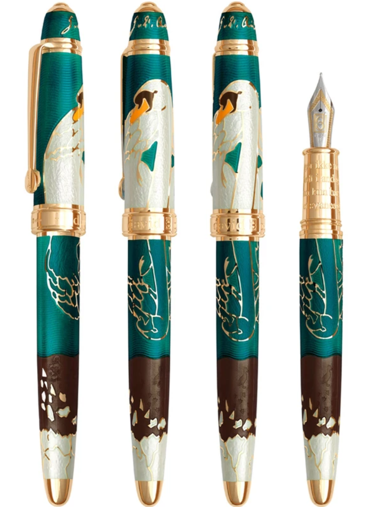 The Hans Christian Andersen Pen by David Oscarson is a limited-edition writing instrument, crafted from sterling silver and inspired by the legendary storyteller. With only 70 pieces available, each pen features intricate engravings and elegant details that pay homage to Andersen's timeless tales. This pen is a symbol of exquisite craftsmanship, making it an ideal heirloom for collectors and literary enthusiasts. Transform every word into a work of art with the Hans Christian Andersen Pen.-Sterling Silver-EnamelItem# 750-2000021 Hans Christian Andersen Pen 4/70