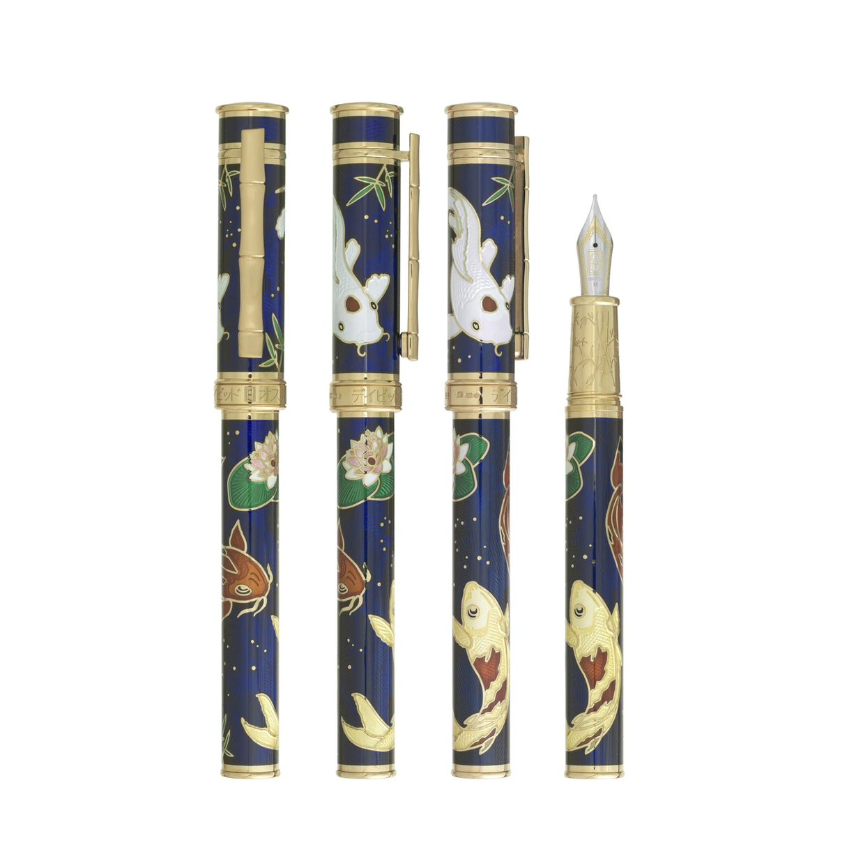 The Koi Collection Fountain Pen by David Oscarson is a limited-edition masterpiece, inspired by the serene beauty of koi fish. Crafted with meticulous attention to detail, this pen features intricate enamel designs and a high-quality nib for a smooth writing experience. Balancing form and function, it’s an ideal choice for discerning writers and collectors. The Koi Collection Fountain Pen is a timeless addition to any collection, capturing the essence of graceful sophistication.-18k Yellow Gold Vermeil-EnamelItem# 750-2000022 Koi Pen 1/8