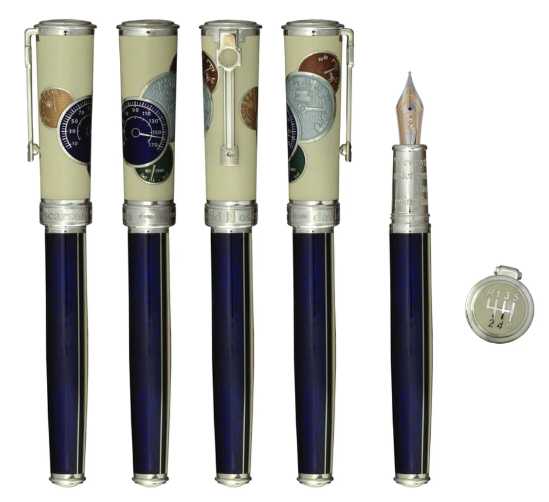 The Take it to the Limit Pen by David Oscarson is a limited-edition piece, with only 100 crafted worldwide. This luxurious writing instrument showcases exceptional craftsmanship, featuring intricate guilloché patterns and a rich enamel finish. Its flawless nib offers a smooth writing experience, making each stroke a reflection of sophistication. Perfect for collectors and those who appreciate true luxury, the Take it to the Limit Pen elevates every word into a work of art.-Sterling Silver-EnamelItem# 750-2000024 Take it to the Limit Pen 6/100
