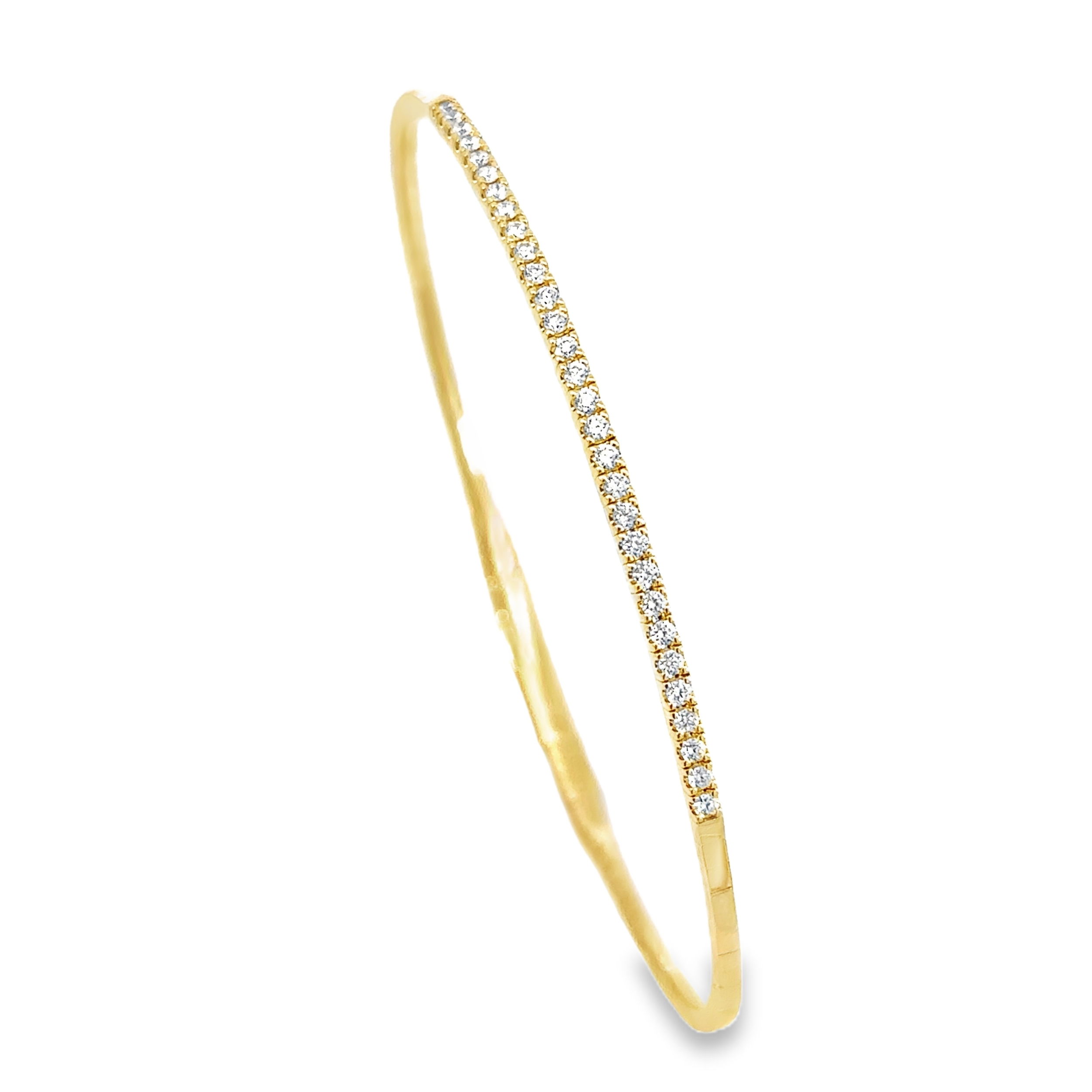 This bracelet features a seamless design of sparkling diamonds, offering both elegance and flexibility. The stretch construction ensures a comfortable fit while adding a timeless sparkle to any look.-14k Yellow gold-Round white diamonds, 0.33cts-Size, 6.5Item# 808-2000148 Diamond Line Stretch Bracelet