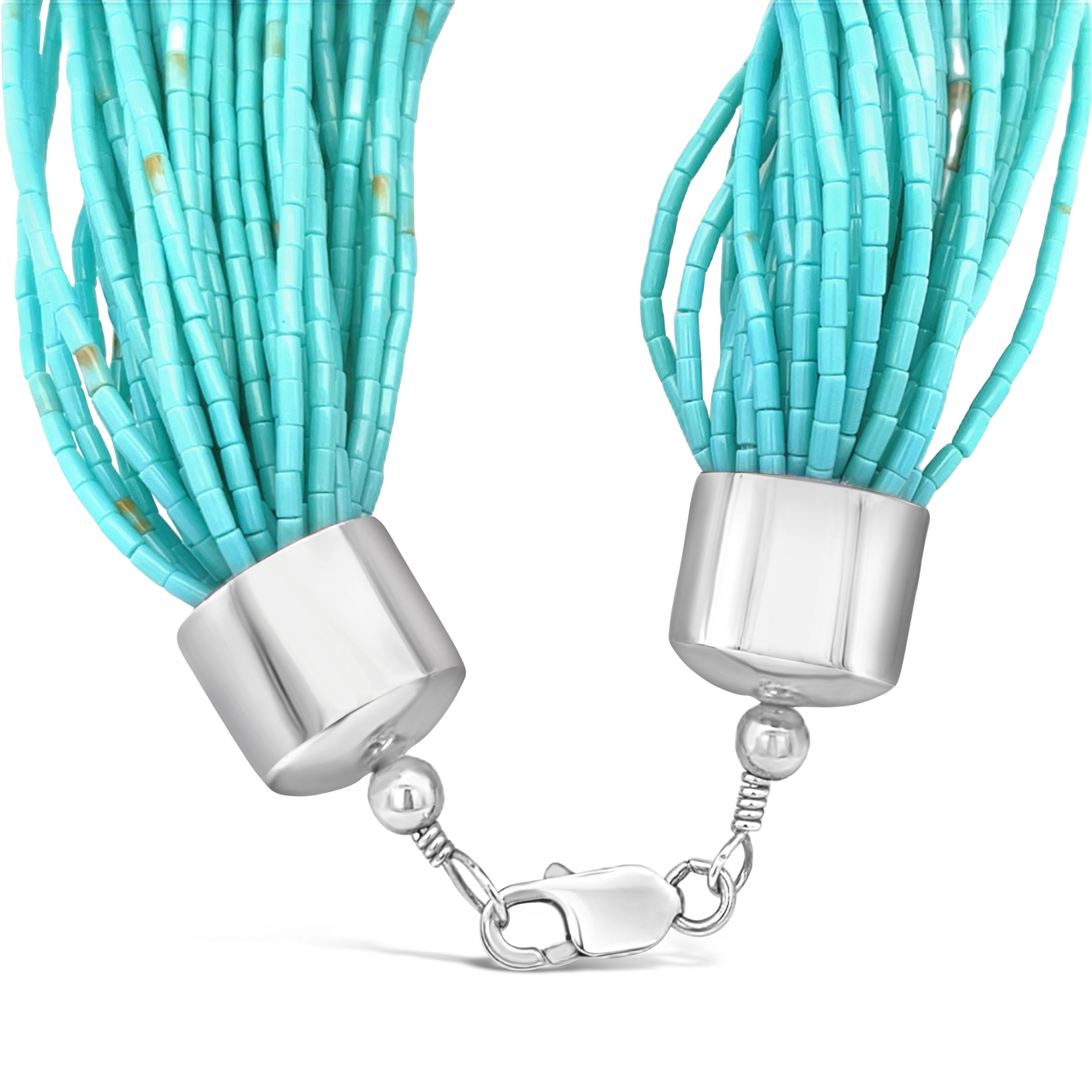 This oversized multi-strand turquoise necklace is the perfect way to make a statement while staying on trend. Wear it long and loose for a bold, relaxed look—or wrap it for added texture and impact.-Sterling Silver-Turquoise-Length 36"Item# ND-NK-00004 Turquoise Tides Multi-strand Necklace