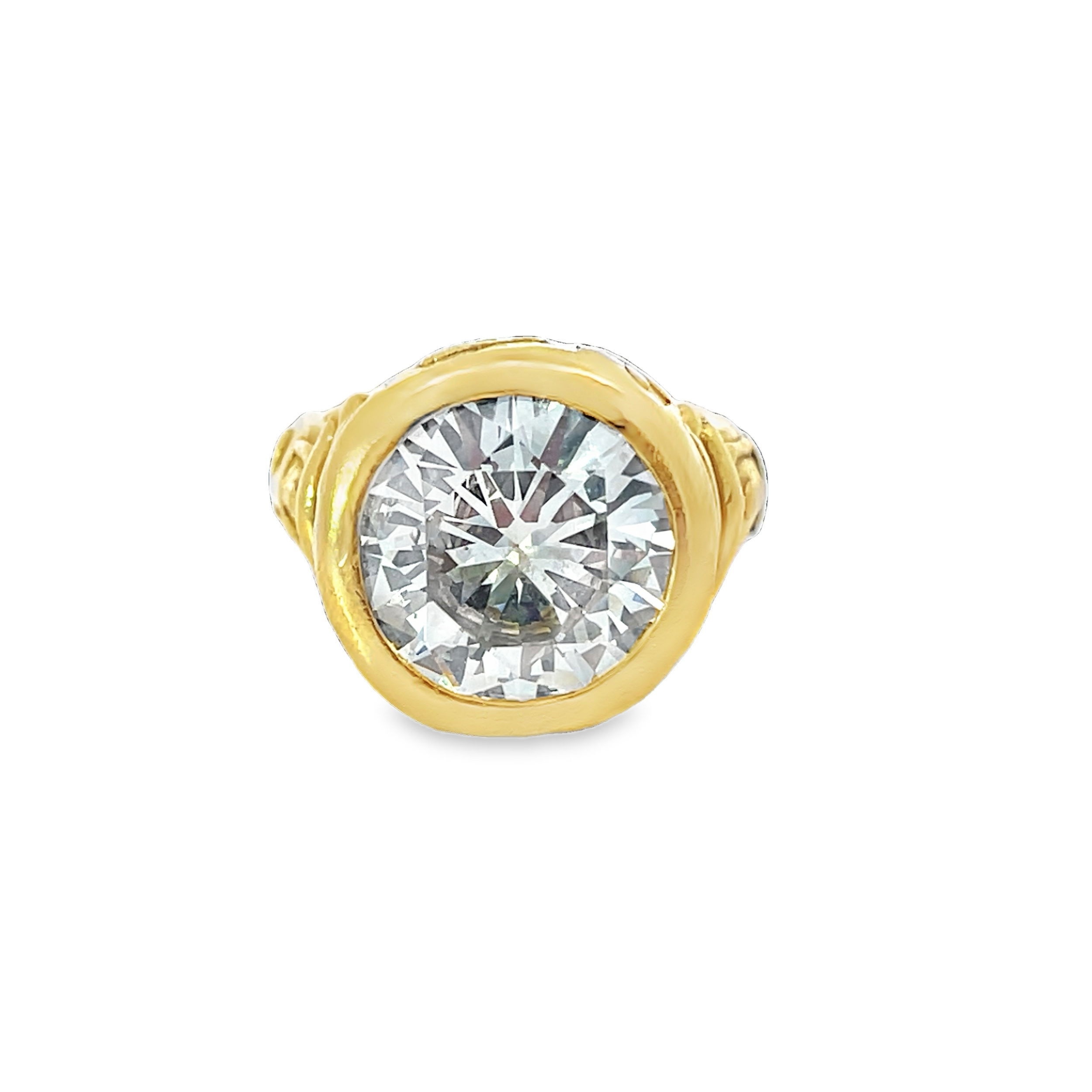 This one-of-a-kind engagement ring by Denise Roberge is a true work of art, handcrafted in rich 24kt yellow gold. Bold, organic, and entirely unique, it’s a statement piece for the individual who values originality and timeless design.-24k Yellow gold-Round diamond, 8.04cts-Size 6, Contact for sizing optionsItem# 100-2000019 Bespoke Engagement Ring