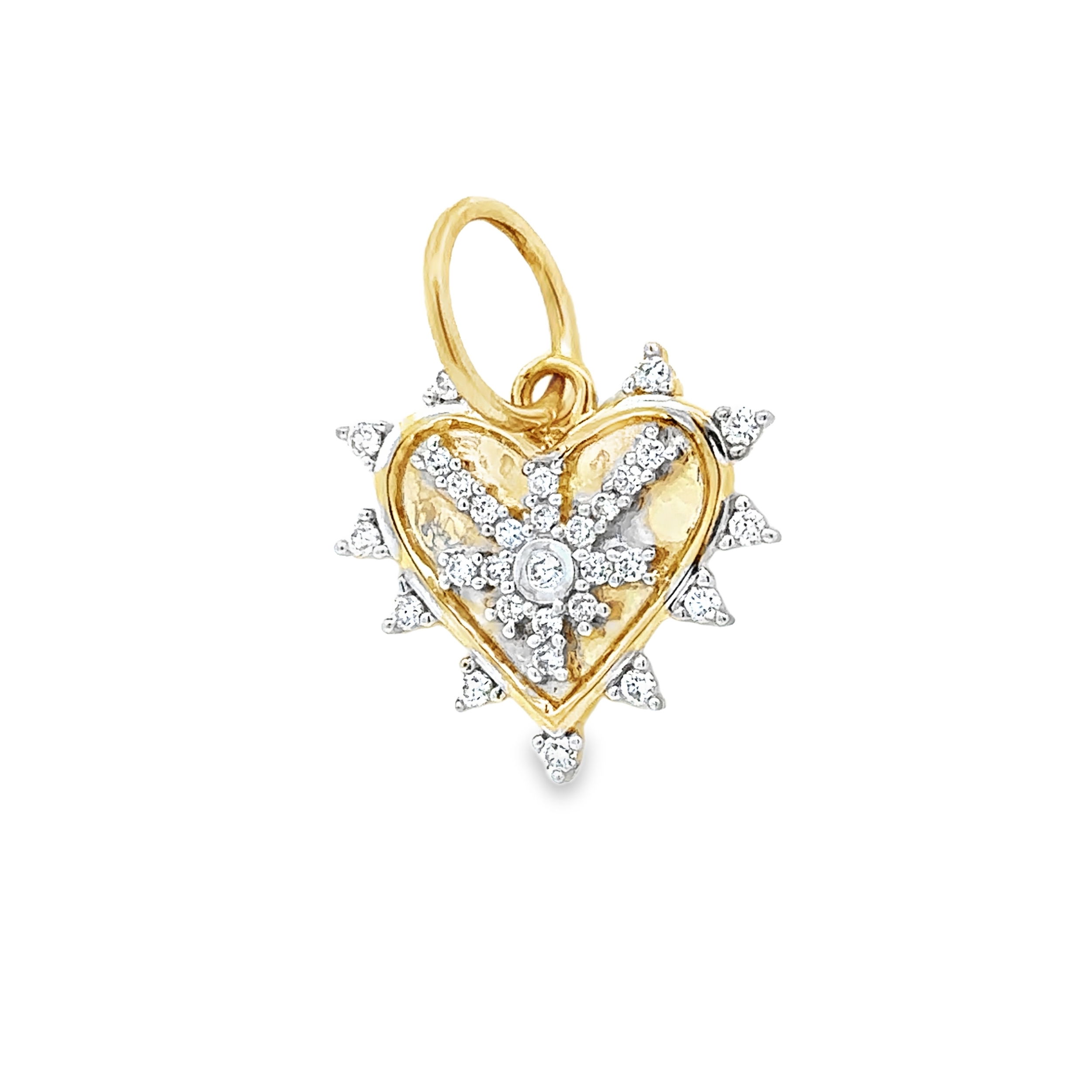 This pendant features delicate diamond accents, adding a touch of sparkle and elegance to its timeless design. A perfect symbol of love and sophistication, it makes a meaningful addition to any jewelry collection.-14k Yellow gold-Round white diamonds, 0.16ctsItem# 806-2000096 Heart Pendant