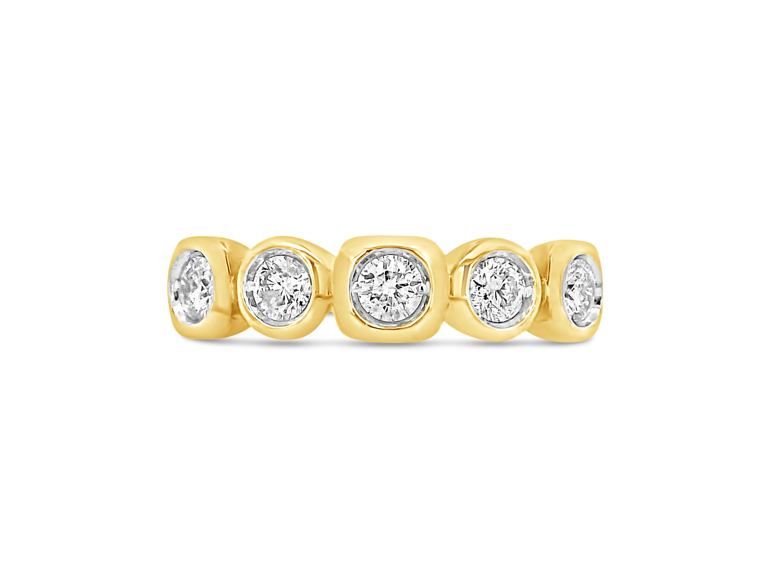 Allowing itself to become a beautiful statement piece for any occasion, this 14k yellow gold diamond ring is a perfect addition to any outfit, style, or jewelry collection.-14k Yellow gold-Round diamonds, 0.51ctsItem# 804-2000179 Bezel Style Diamond Ring