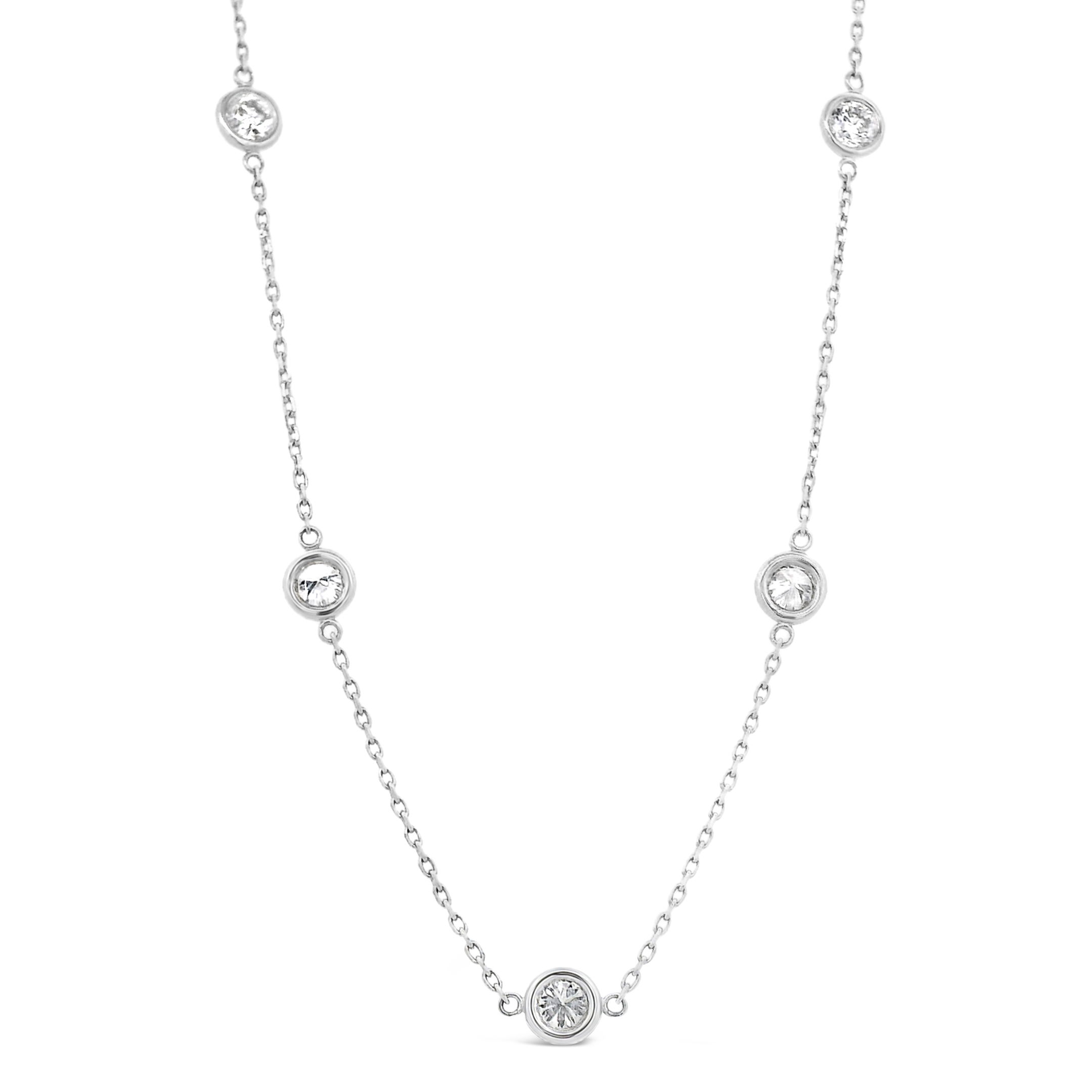 Designed to be a stunning statement piece, whether that be as an addition to a stack or as a standalone, this 14k white gold diamond necklace is the perfect addition to any collection.-14k White gold-Round diamonds, 3ctsItem# 807-2000232 Diamonds By The Yard Necklace