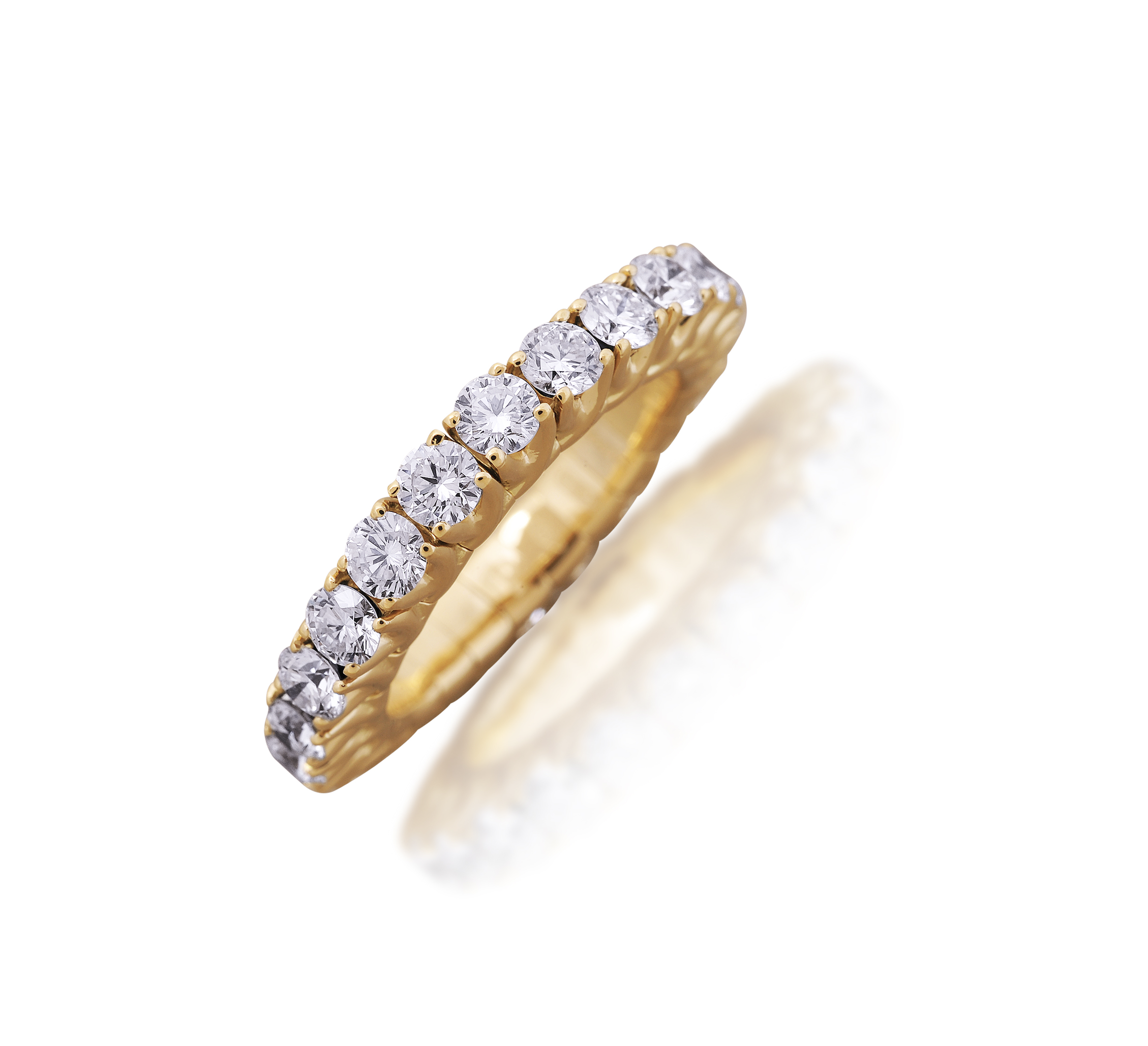 The Xpandable Collection is a revolutionary new line of rings and bracelets that features an innovative technology that solves the problems of tailoring and comfort.-18k Yellow gold-Round diamonds, 2.38cts-Expandable Size, Contact for sizing optionsItem #: 130-2000021 Xpandable Eternity Band
