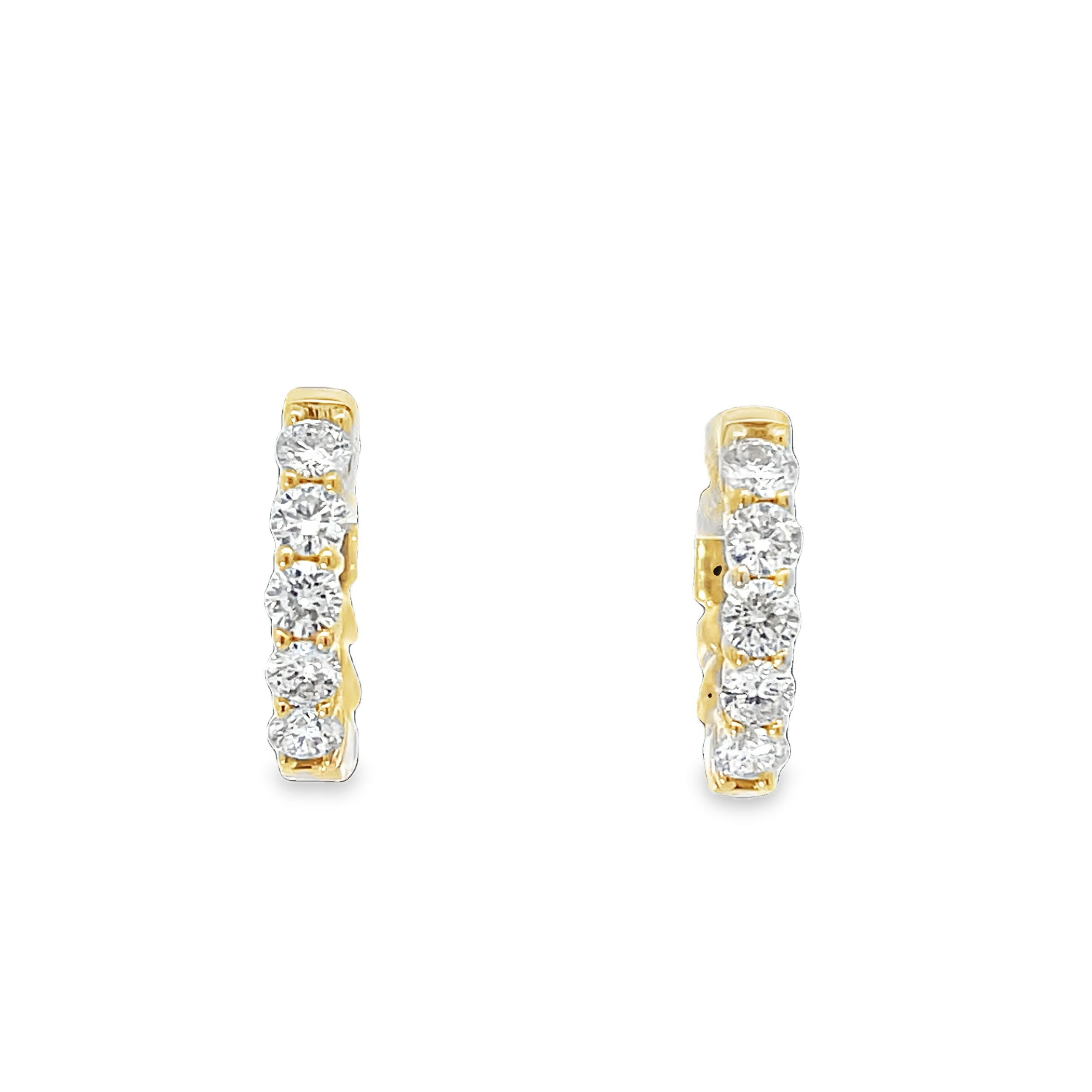 Everyone needs a pair of diamond huggies! Boasting with sparkle, these hoops are promised to impress with every wear. Style them with casual basics or for a night out! -14K Yellow gold-Round diamonds, 1.00ctItem# 805-2000319 Diamond Huggie Earrings
