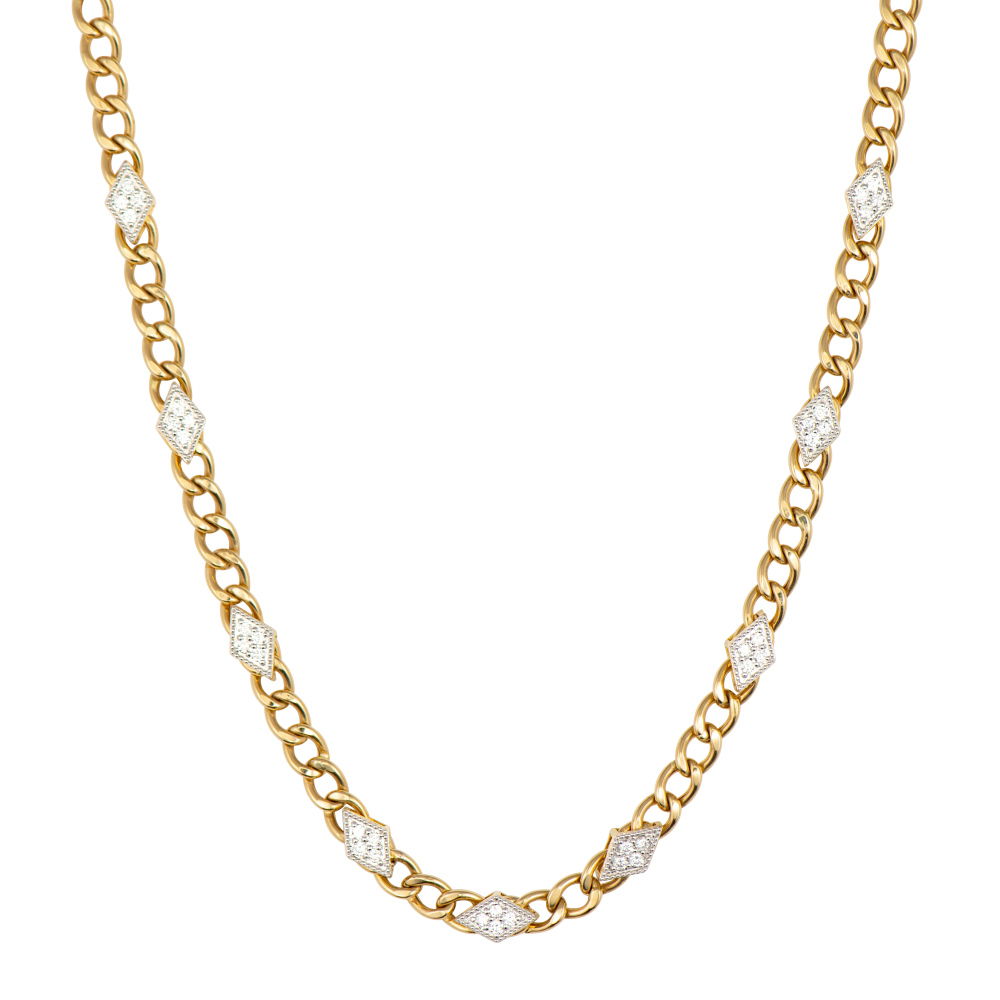 Combining classic elegance with on trend shapes and styles, JFJ offers something for women of all ages. Add a touch of elegance with a necklace that blends timeless design and modern versatility. Perfect for any occasion, it is a piece that will complement your style effortlessly.-18k Yellow gold-Round diamondsItem# 807-2000243 Diamond Station Loop Necklace