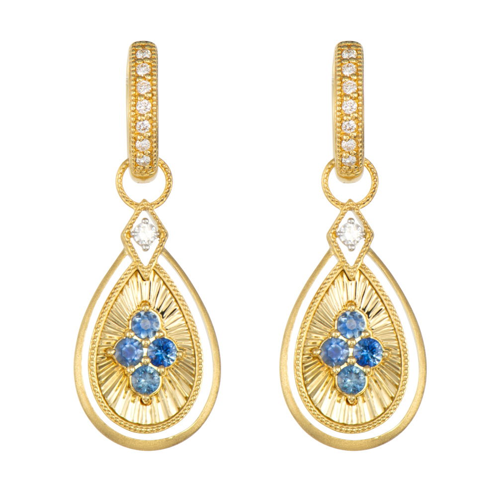 Combining classic elegance with on trend shapes and styles, JFJ offers something for women of all ages. From the Lisse Collection, personalize your style with charms that blend timeless design and modern versatility. Perfect for creating unique combinations, each piece tells your story beautifully. Hoops and charms sold separately.-18k Yellow gold-Round blue sapphires-Round white diamonds-Dimensions, 11.6mmItem# 809-2000067 Open Air Pear Charms