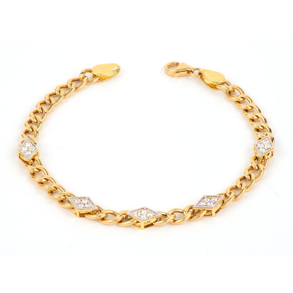Combining classic elegance with on trend shapes and styles, JFJ offers something for women of all ages. Add a touch of elegance with a bracelet that blends timeless design and modern versatility. Perfect for any occasion, it is a piece that will complement your style effortlessly.-18k Yellow gold-Round white diamondsItem# 808-2000195 Diamond Station Bracelet