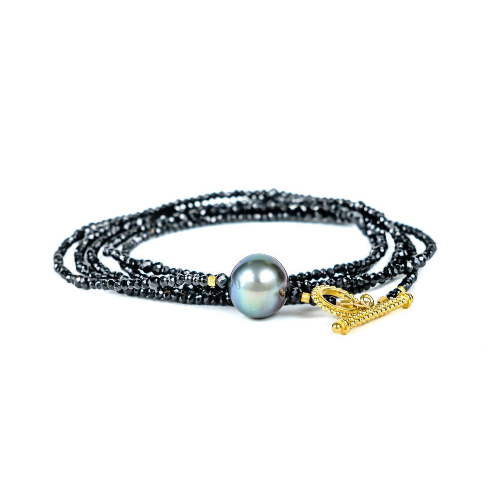 pyrite wrap bracelet 33"18 karat, yellow gold, pyrite wrap bracelet Pyrite and Tahitian Pearl Convertible Wrap Bracelet 32"