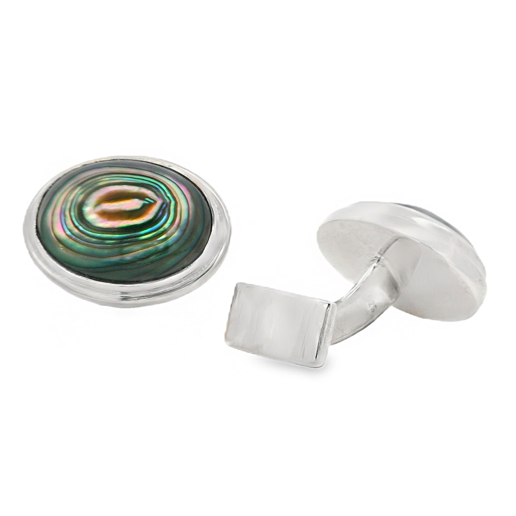 These abalone and sterling silver cufflinks showcase iridescent color and natural beauty, adding a unique touch to any suit.-Sterling silver-AbaloneItem# ND-CUFF-00002 Abalone Cufflinks