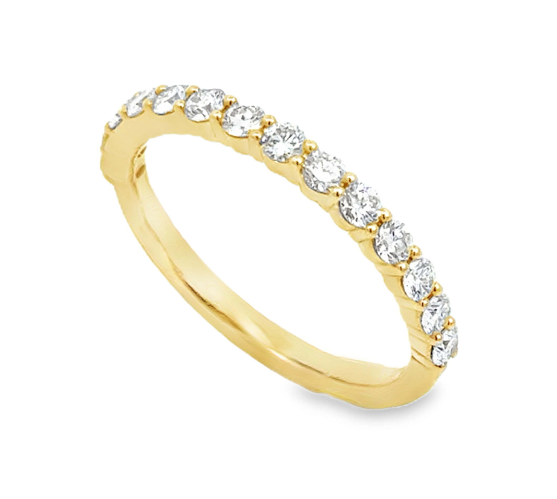 This wedding band offers a timeless warmth with its smooth 18k yellow gold design. Sparkling diamonds, totaling 0.46 carats, add a brilliant and enduring touch to this classic piece.-18k Yellow gold-Diamonds, 0.55ctsItem# 110-2000033 Yellow Gold Wedding Band