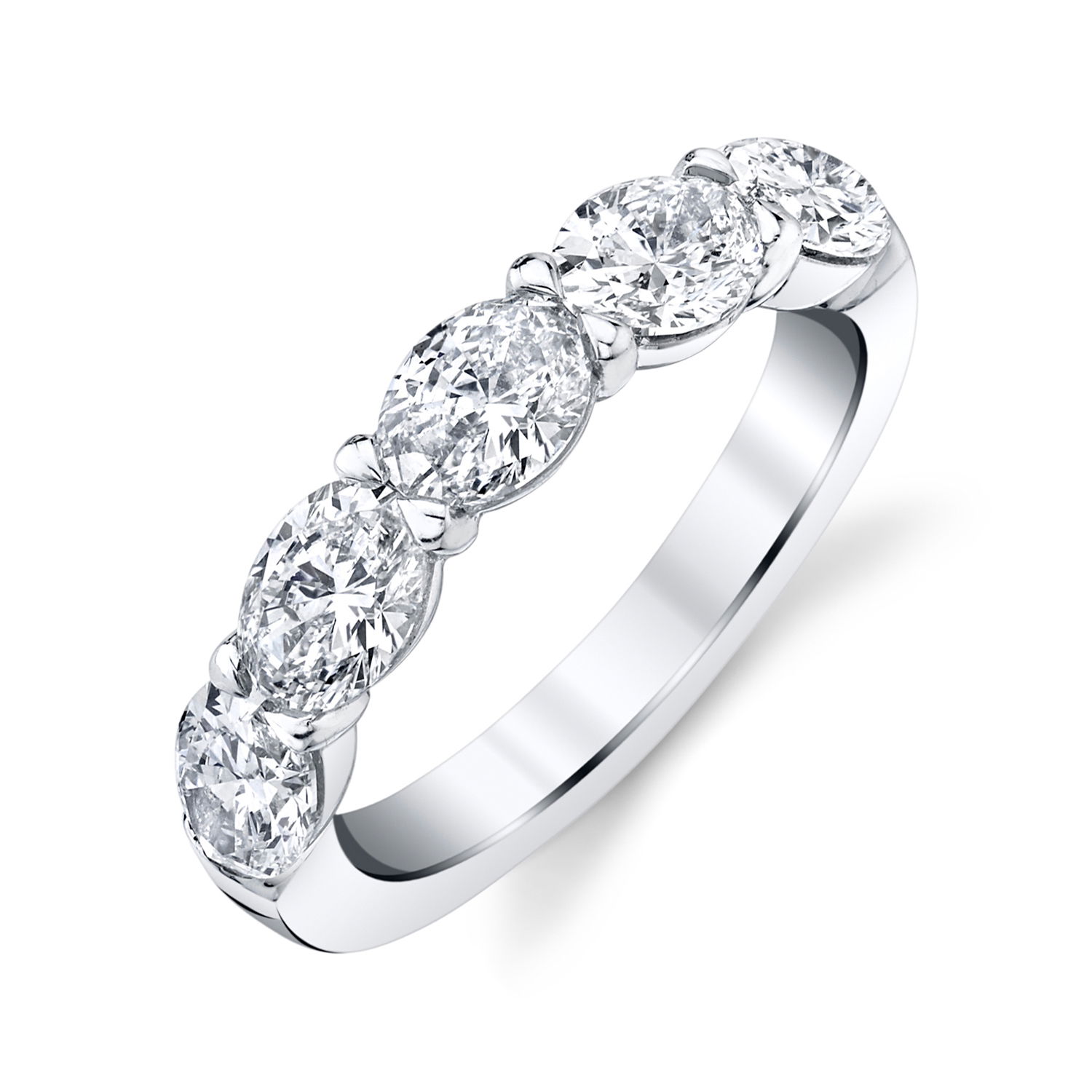 Modern yet timeless, this 18K white gold anniversary band features oval diamonds set east to west for a fresh, sophisticated look. A distinctive design that celebrates lasting love with contemporary flair.-18k White gold-Oval diamonds, 1.31cts-Size 6.5, Contact for sizing optionsItem# 110-2000037 Oval Anniversary Band