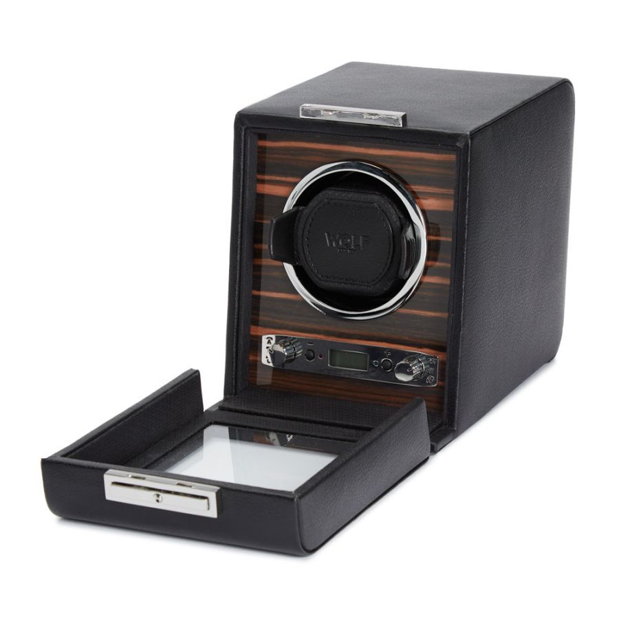 Wolf's Roadster single watch winder will keep your best watch wound and ready to tick at all times. In gorgeous leather and wood, the Roadster will make your prized watch pop on the shelf.-Leather-Wood-Item# 760-98000012 Single Watch Winder