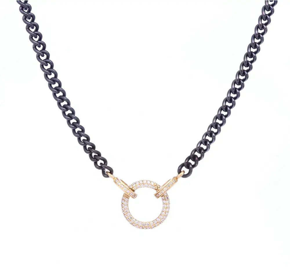 The Diamond Ring Necklace features 14k yellow gold and sterling silver, accented with sparkling diamonds. Its timeless design makes it a versatile piece, perfect for everyday elegance or special occasions. Pair with a pendant for extra style.-14k Yellow gold-Sterling silver-Diamonds, 1.97ctsItem# 807-2000271 Classic Diamond Ring Necklace