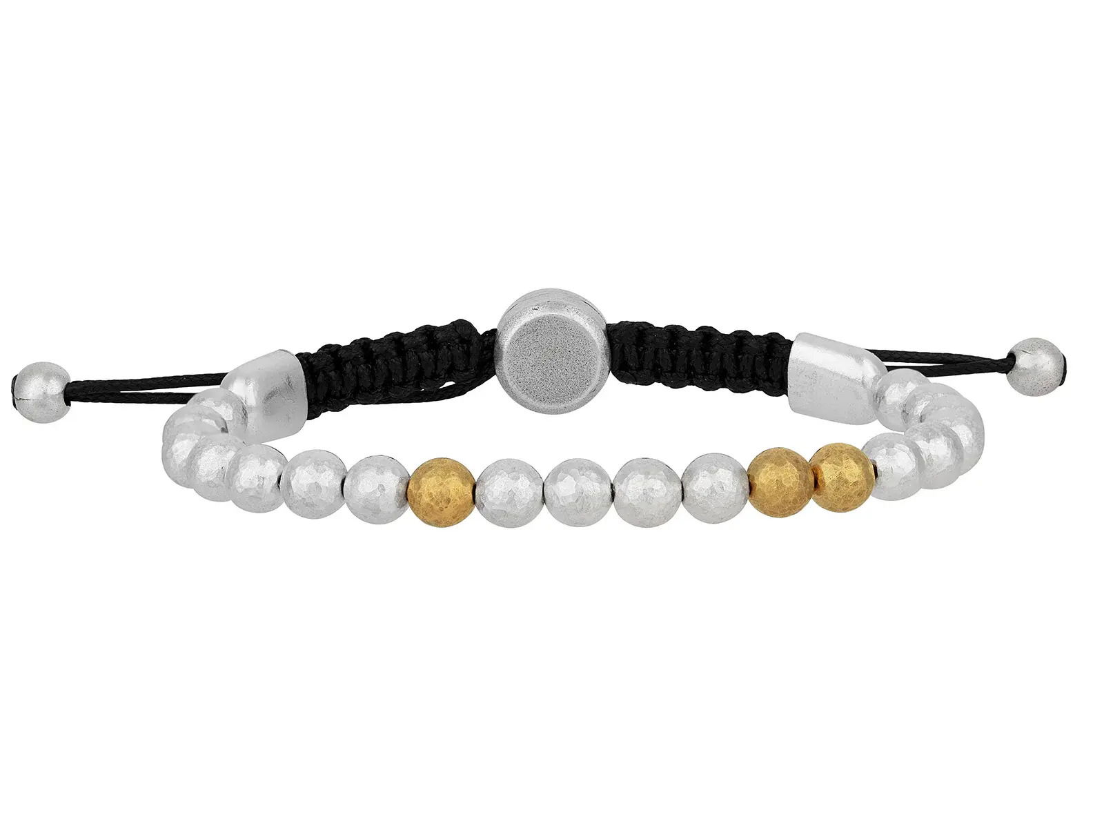 This sterling silver bracelet with an adjustable cord offers effortless style and a perfect fit. Its sleek and versatile design makes it a go-to accessory for any occasion.-Sterling silver-6mm Hammered balls-Adjustable cord, length 6.5-10"Item# 800-2000058 Silver Beaded Bracelet