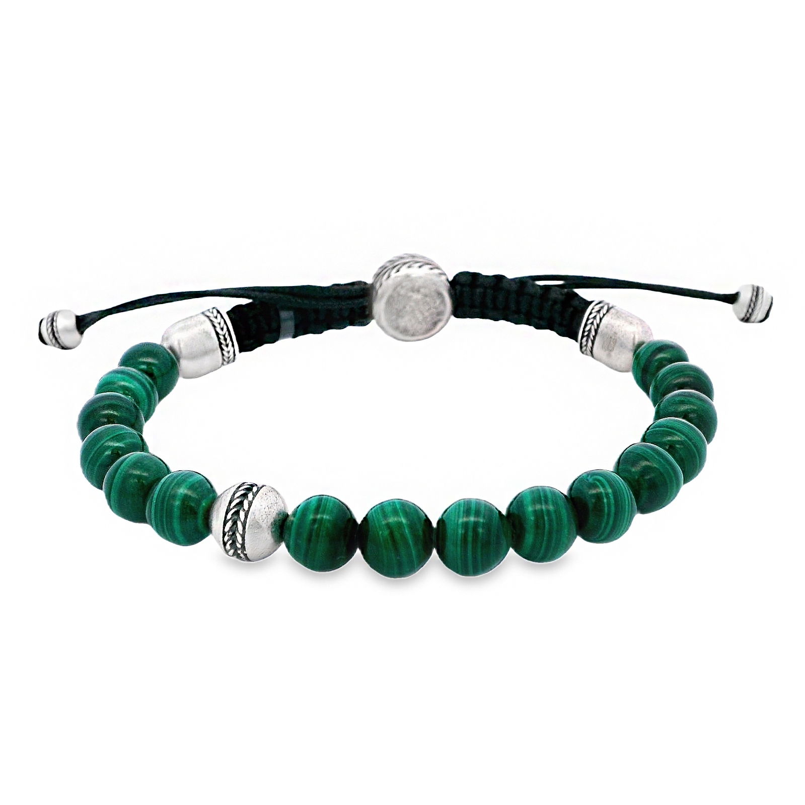 This sterling silver bracelet highlights vibrant malachite beads for a touch of natural elegance. Its simple design makes it a versatile piece to wear solo or stack with other bracelets.-Sterling silver-Malachite Beads-8mm Beads-Adjustable cord, length 6.5-10"Item# 800-2000063 Malachite Beaded Bracelet